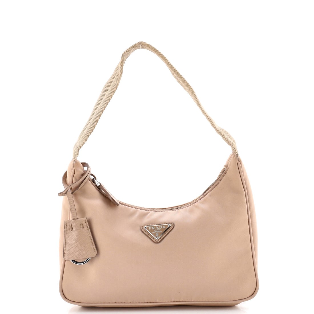 Strict Rules Use Only Words From Original Title: Strict Rules Use Only Words From Original Title Neutral-colored Prada mini hobo bag with scuffs and minor edge wear. Made from nylon exterior and fabric interior, this re-edition model features
