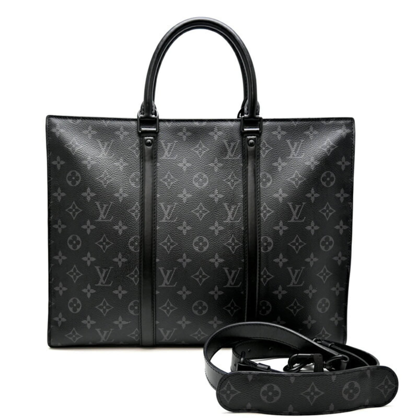 Louis Vuitton Briefcase Monogram Eclipse: Louis Vuitton Briefcase Monogram Eclipse The Louis Vuitton Briefcase Monogram Eclipse in black features the iconic Monogram Eclipse pattern and sleek silver hardware. With its adjustable strap and ope