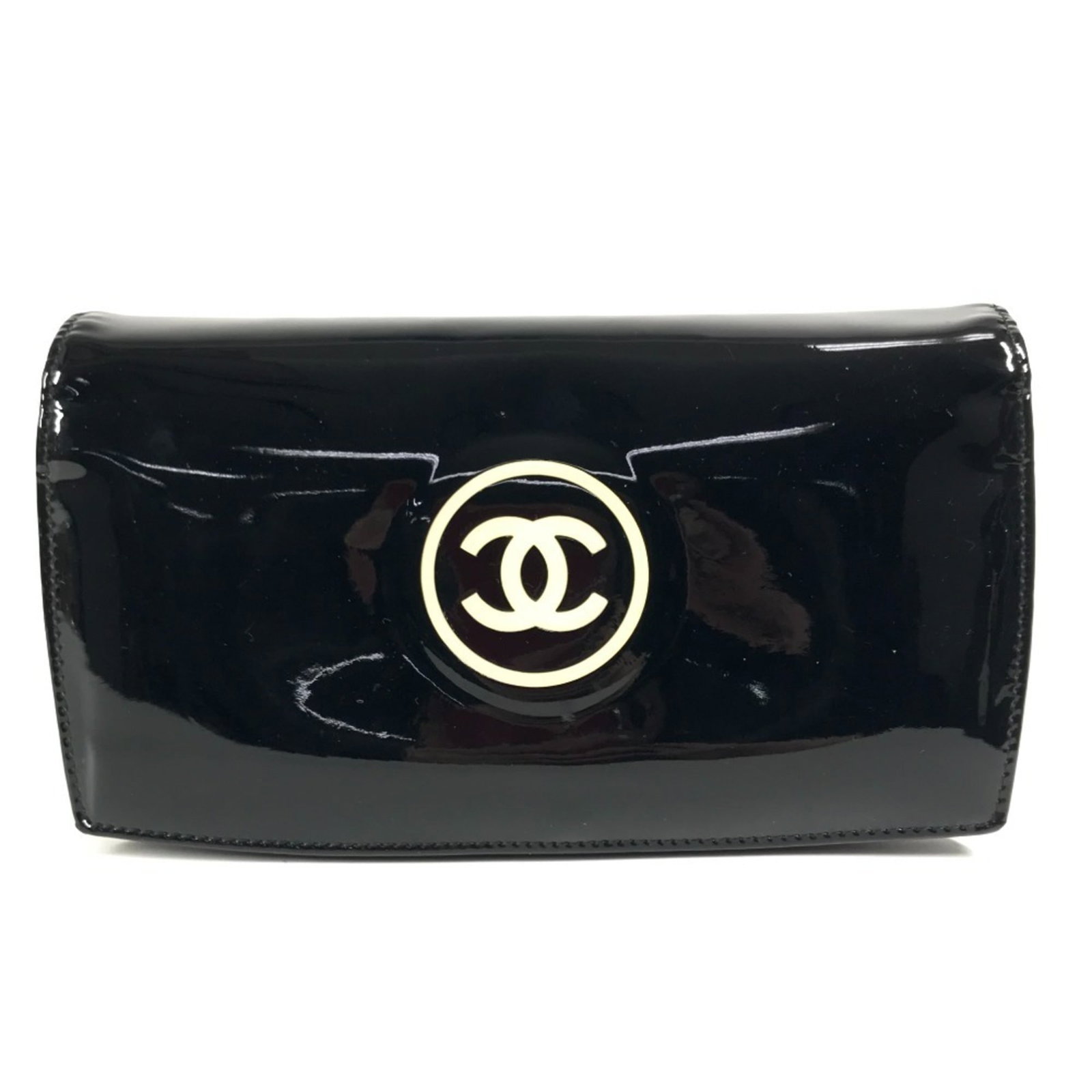 Chanel Long Wallet (Bi-Fold) Leather: Chanel Long Wallet (Bi-Fold) Leather The Chanel Long Wallet (Bi-Fold) Leather is a classic design with an elegant black leather exterior and white enamel accents. Measuring 10cm x 18cm, this bi-fold w