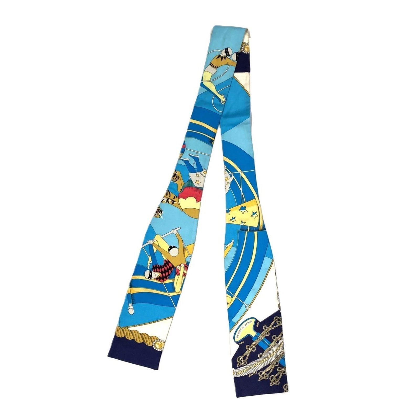 Hermes Scarf Silk: Hermes Scarf Silk This stunning Hermes silk scarf boasts a beautiful blue hue and measures 1.54m x 11cm in size. With its high-quality silk material, this scarf has been carefully worn and shows signs