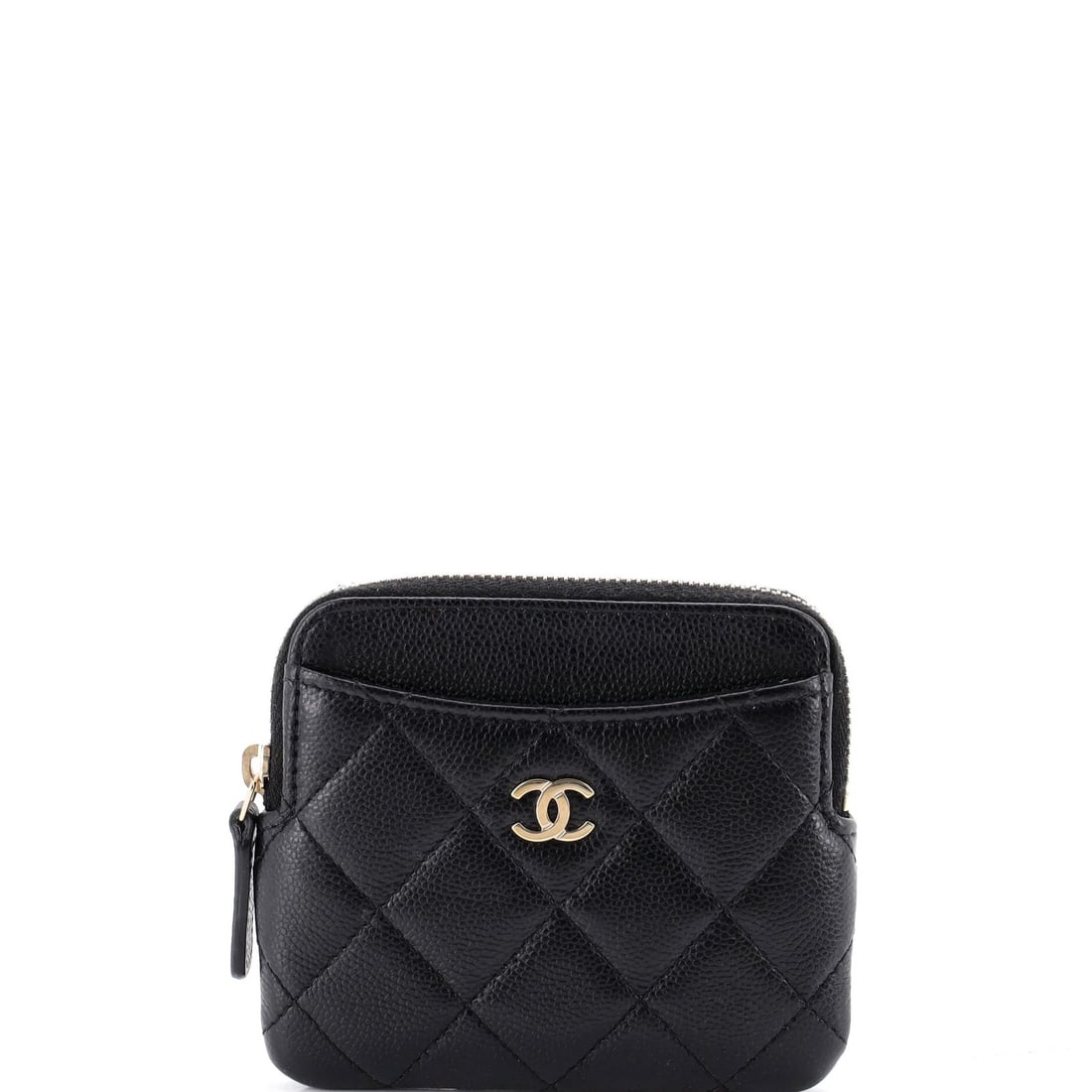 Caviar card holder wallet around quilted zip square Chanel: Caviar card holder wallet around quilted zip square Chanel The Caviar card holder wallet around quilted zip square Chanel features a striking black leather exterior with gold hardware and a pink inter