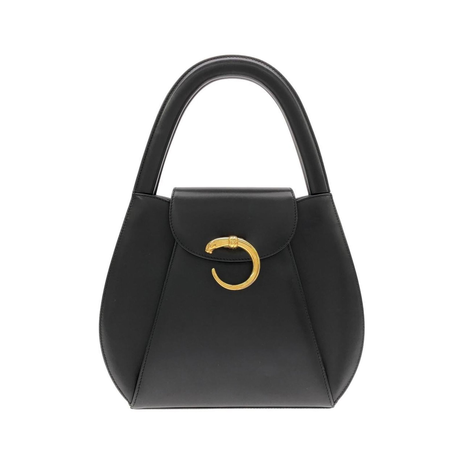 Cartier Handbag Leather: Cartier Handbag Leather Cartier Handbag Leather is a black leather handbag with gold hardware. The bag has some scratches and dirt, but overall remains in very good condition, bearing a few traces of 