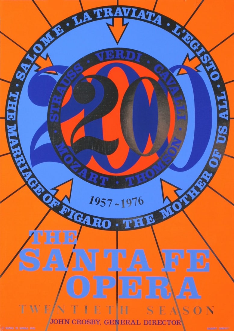 Orange Blue Art Pop Serigraph 1976: Orange Blue Art Pop Serigraph 1976 The Santa Fe Opera serigraph by Robert Indiana, created in 1976, is a striking example of modern contemporary art. Measuring 31 x 22 inches, this vibrant orange and 