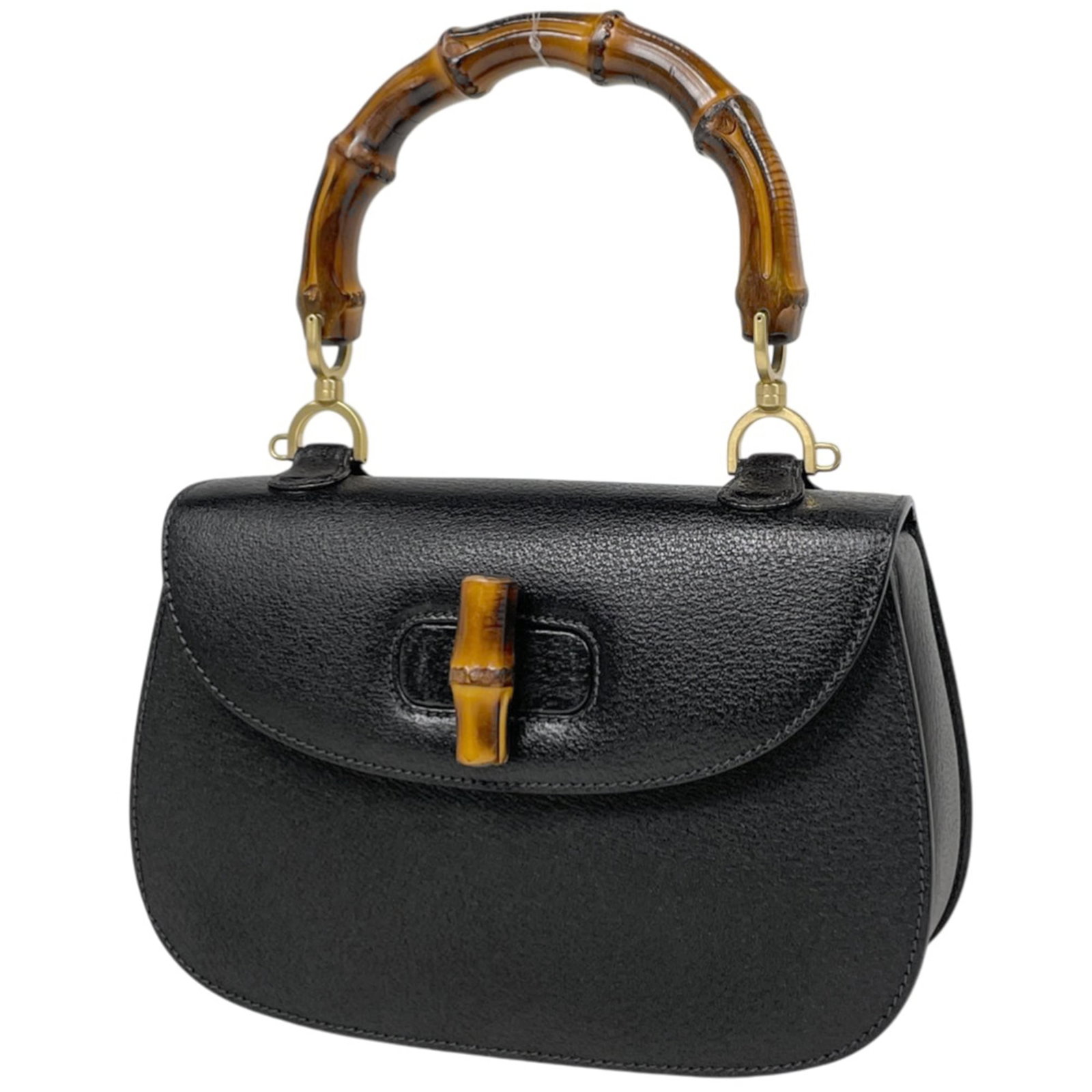 Gucci Handbag Leather: Gucci Handbag Leather Gucci Handbag Leather is a black leather handbag with a size of 16cm x 25cm x 7.5cm. This used item features traces of usage and damages/dirt, making it an acceptable condition f