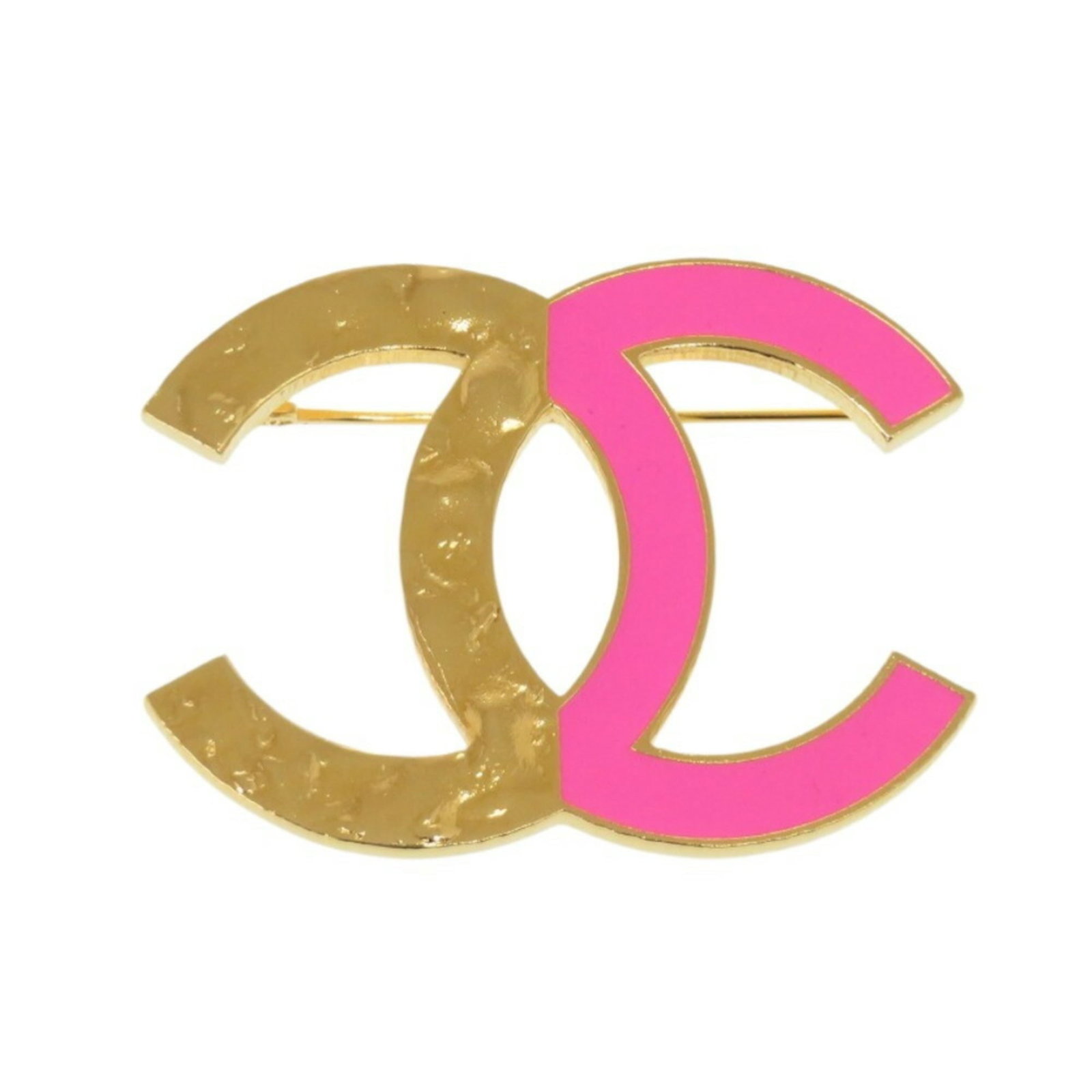 Chanel Brooch Metal: Chanel Brooch Metal Gold and pink Chanel brooch with a size of 3.6cm x 5cm, bearing almost no signs of usage. This metal piece has been carefully preserved in its like-new condition, making it a rare 