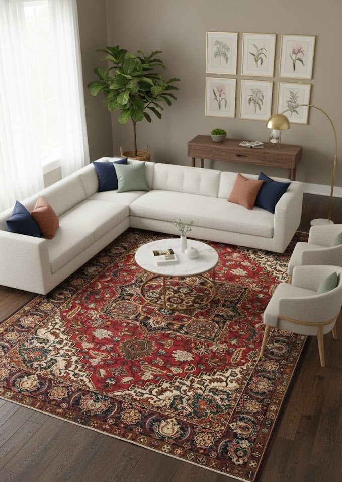 Handmade Red Wool Tribal Oriented Carpet - 2