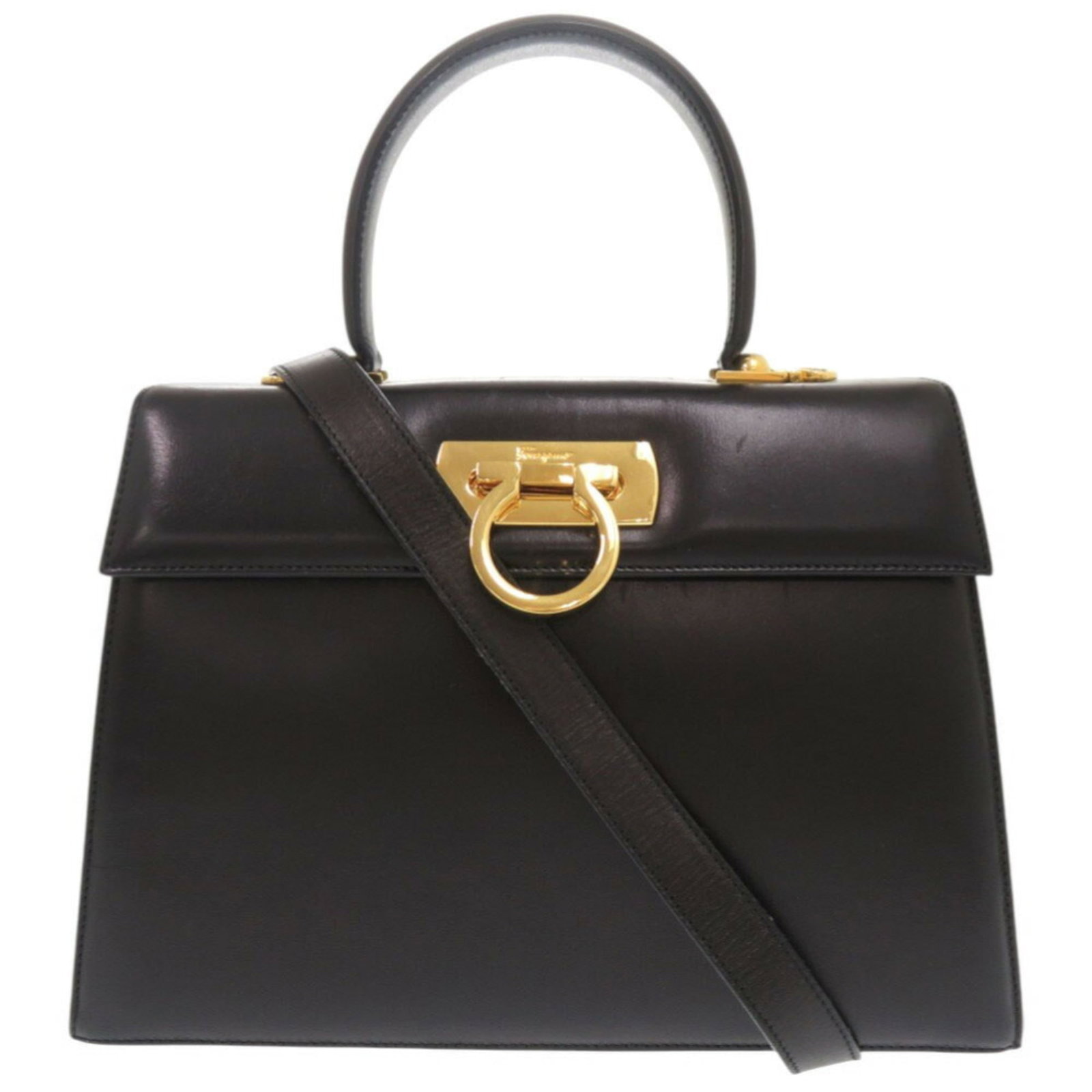 Salvatore Ferragamo Handbag Shoulder Bag Leather: Salvatore Ferragamo Handbag Shoulder Bag Leather The Salvatore Ferragamo leather shoulder bag features sleek black leather and gold hardware for a sophisticated look. With its classic design and spaci