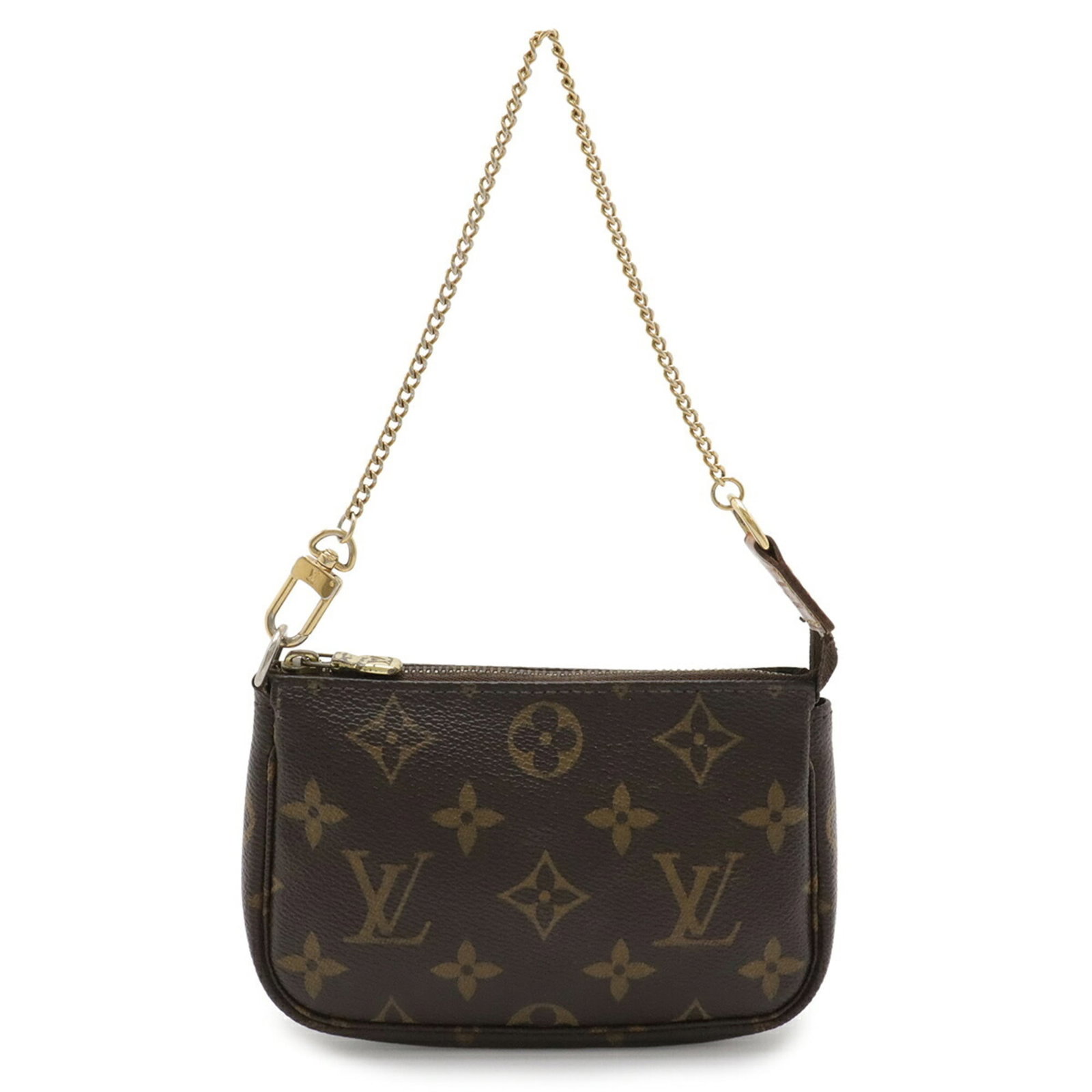 Louis Vuitton Pochette Pouch Monogram: Louis Vuitton Pochette Pouch Monogram The Louis Vuitton Pochette Pouch Monogram in brown features the iconic brand's signature monogram pattern. This used pouch measures 9.5cm x 15cm x 3.5cm and showc