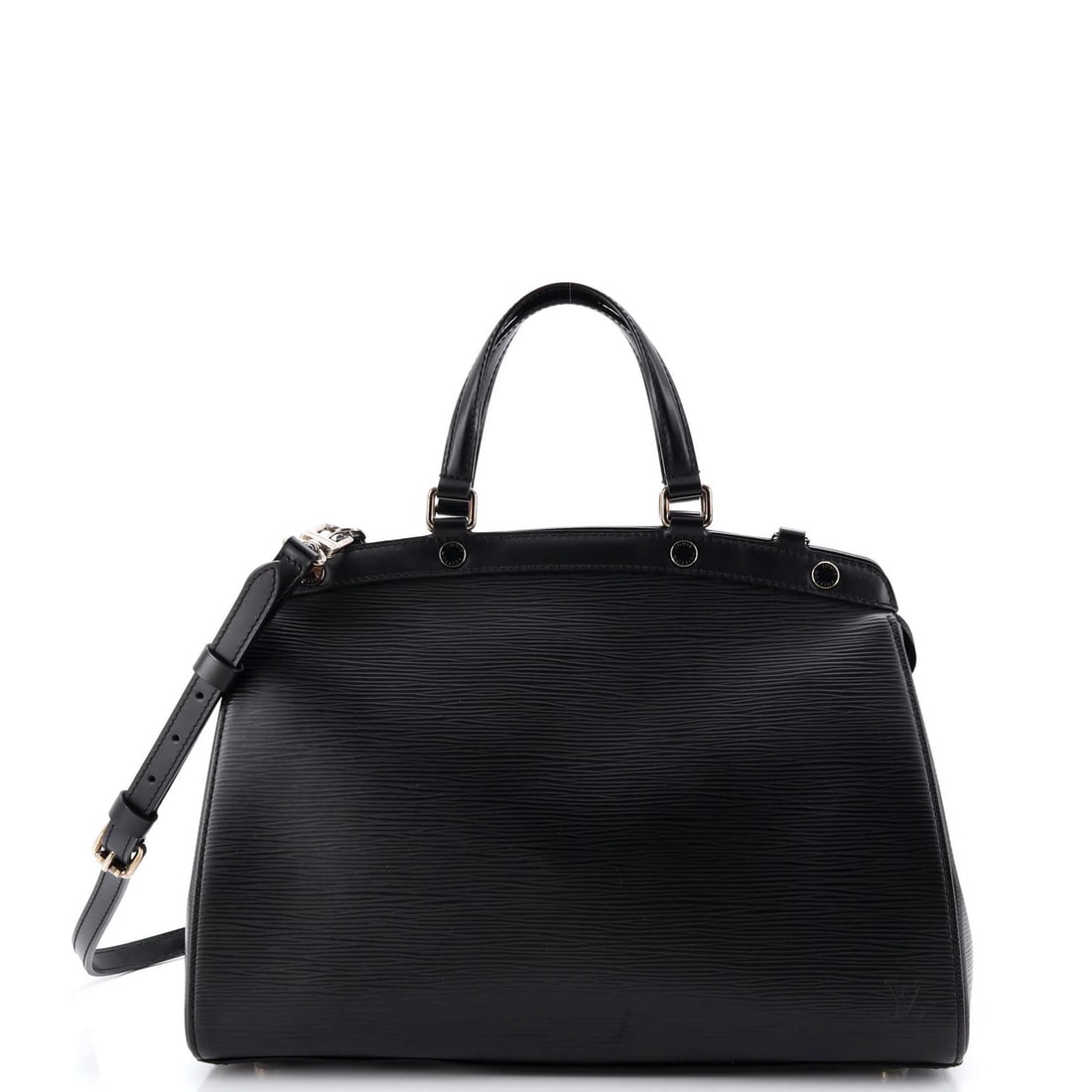Epi leather handbag MM Louis Vuitton: Epi leather handbag MM Louis Vuitton Black Epi leather MM Louis Vuitton handbag with silver hardware and black interior. This satchel features scuffs, minor creases, and discoloration on the exterior,