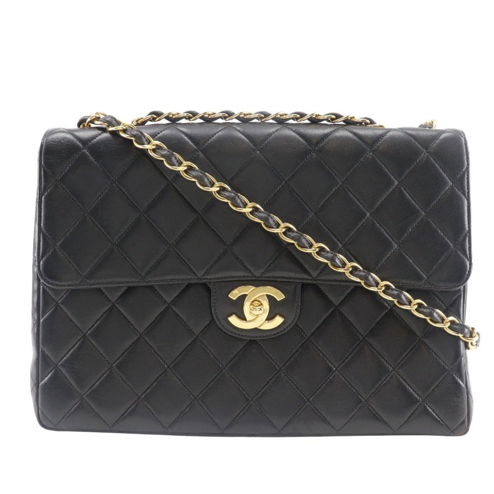 Chanel Shoulder Bag Leather: Chanel Shoulder Bag Leather The Chanel Shoulder Bag Leather features a timeless design with lambskin material and a classic black color. With its 21cm x 30cm x 8.5cm dimensions, this shoulder bag offe