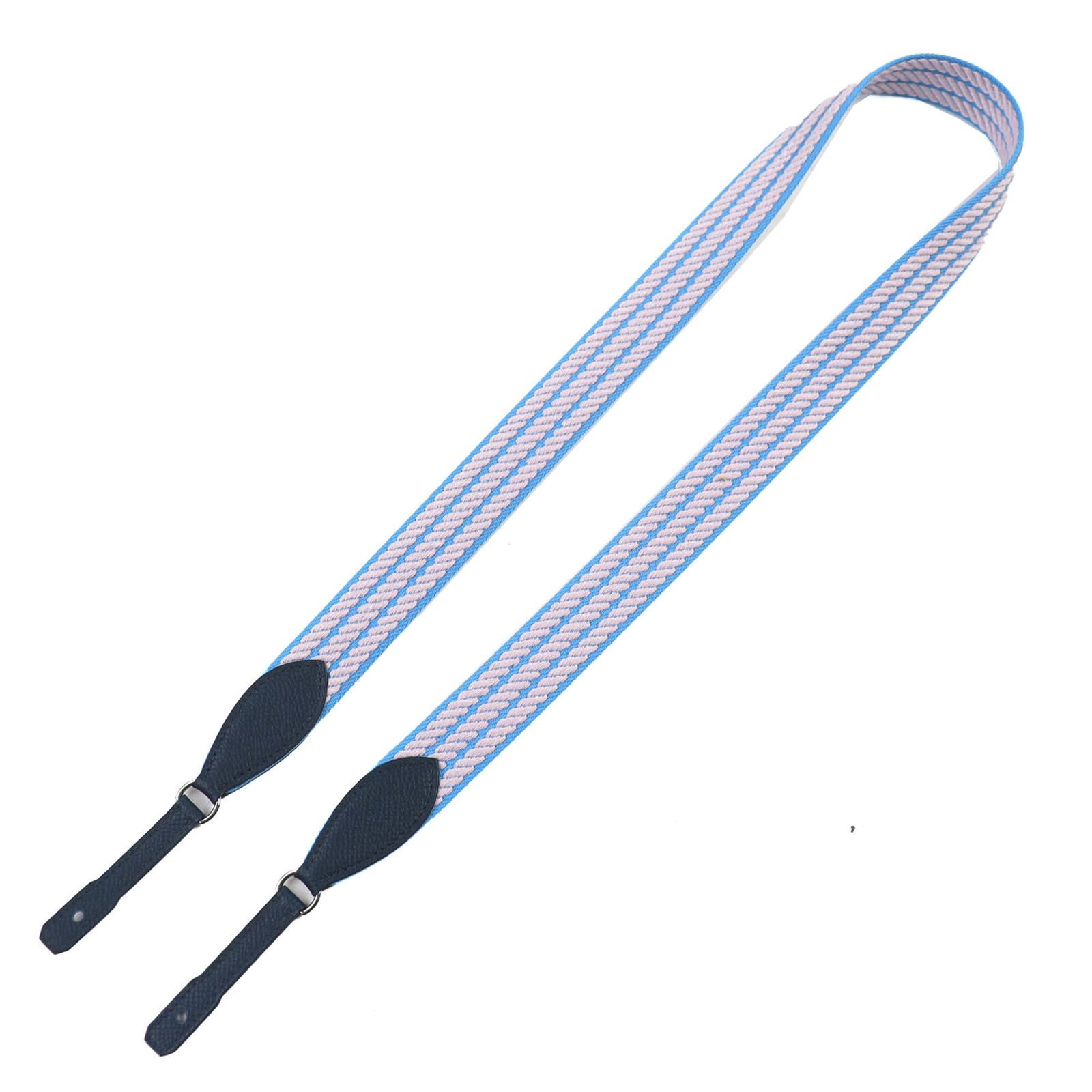 Hermes Strap Canvas Leather: Hermes Strap Canvas Leather Canvas and leather come together in this iconic Hermes strap, available in blue, gray, and navy. The mint condition, like new item boasts a sturdy 98cm handle/strap length,
