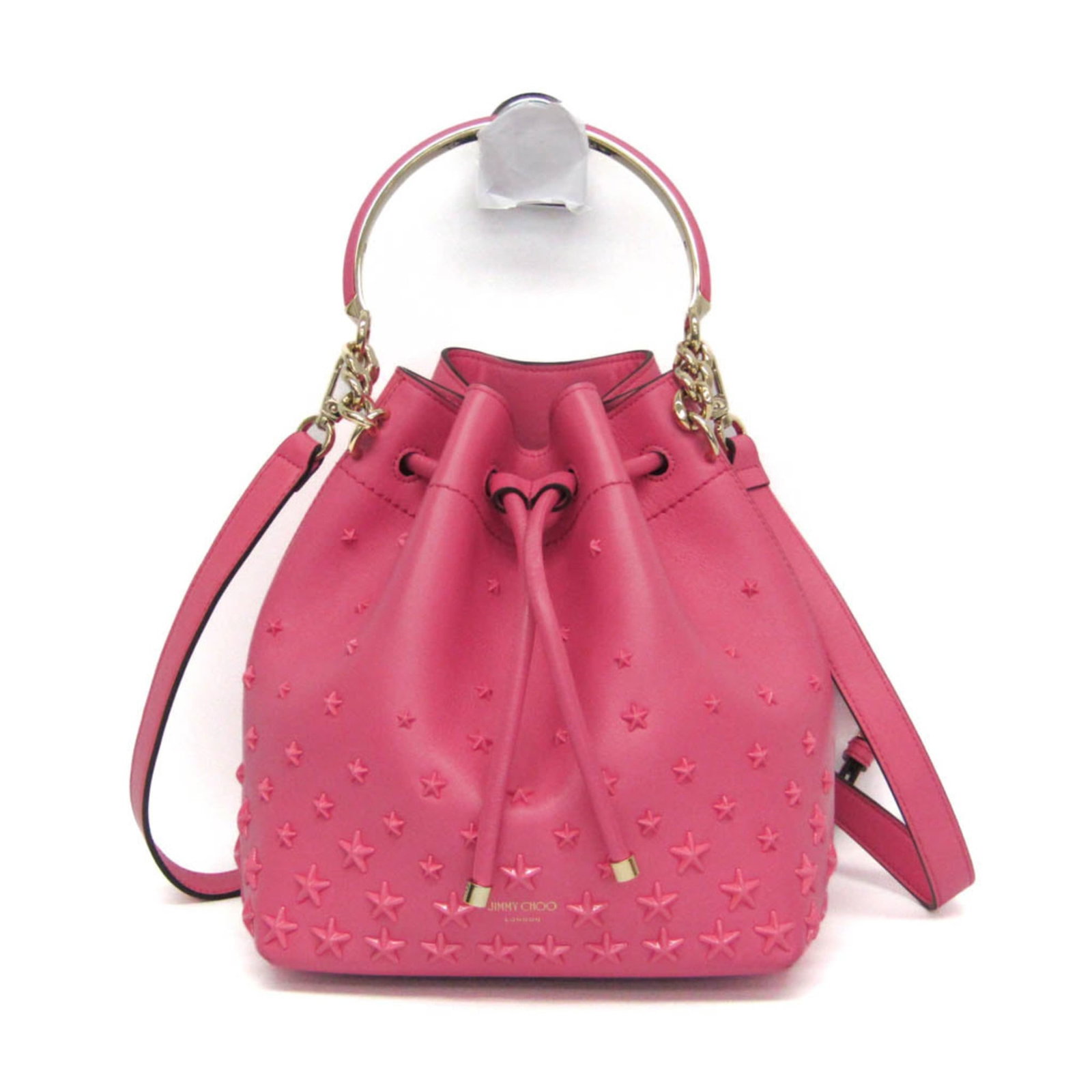 Jimmy Choo Handbag Shoulder Bag Leather: Jimmy Choo Handbag Shoulder Bag Leather The Jimmy Choo Handbag Shoulder Bag Leather boasts a striking pink hue and edgy studded design. With an adjustable strap and zipper pocket, this stylish shoulde