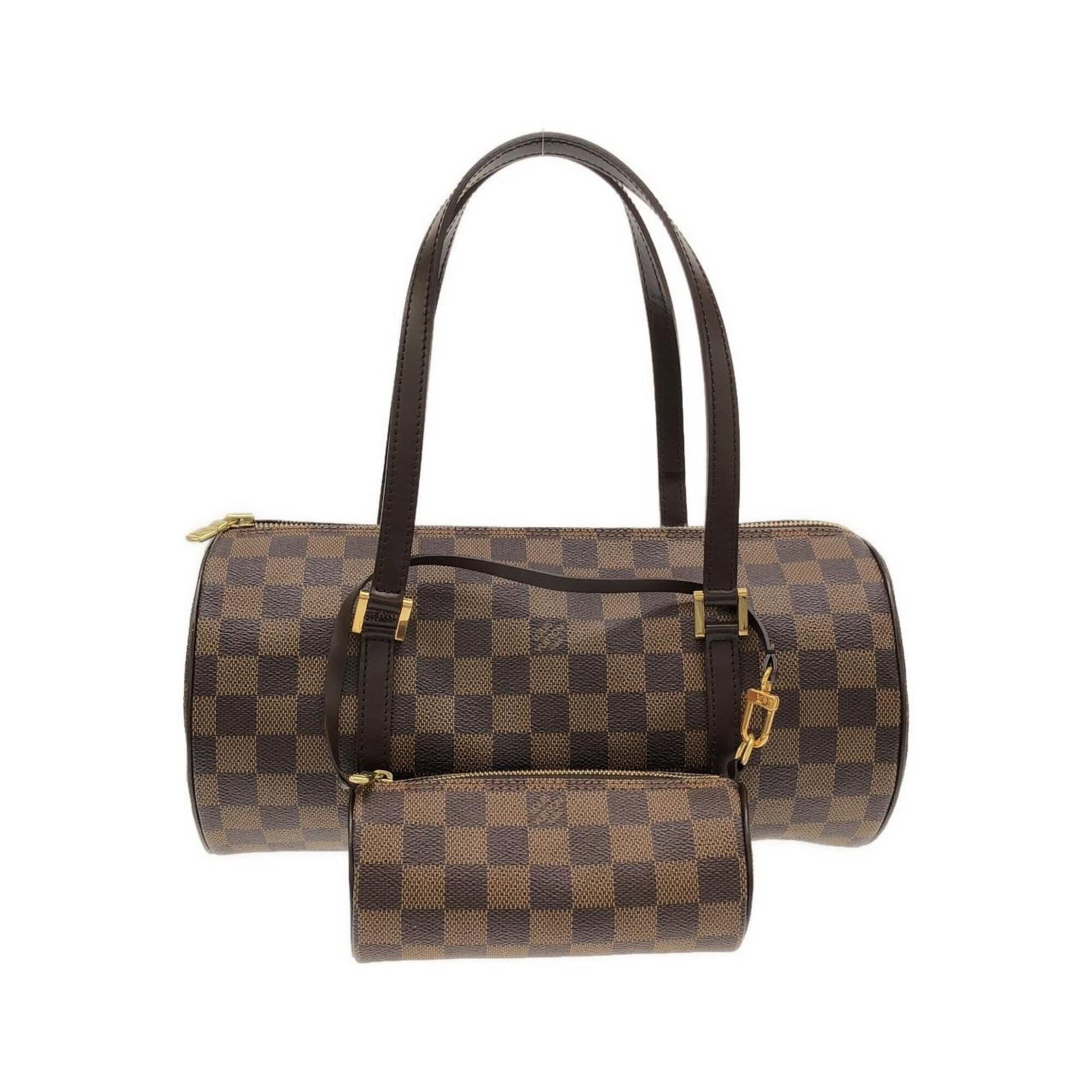 Louis Vuitton Handbag Pouch Coated Canvas: Louis Vuitton Handbag Pouch Coated Canvas Used Louis Vuitton Handbag Pouch in Ebene Coated Canvas with Gold Hardware. This very good condition pouch features a classic design and durable coated canvas
