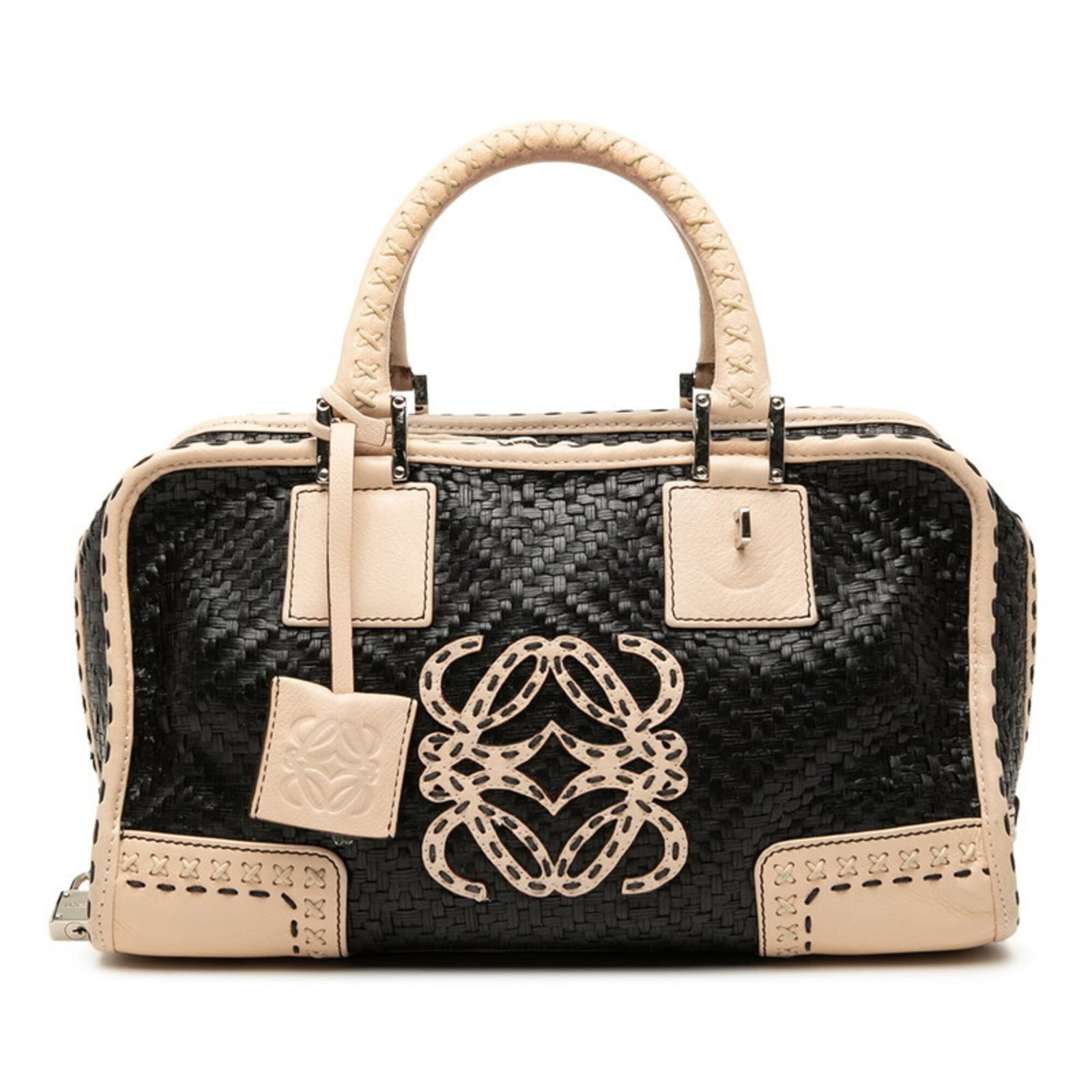 Loewe Handbag Leather: Loewe Handbag Leather This beautiful Loewe handbag features high-quality leather in a timeless beige and black color combination. With its classic design and durable construction, this bag has been we