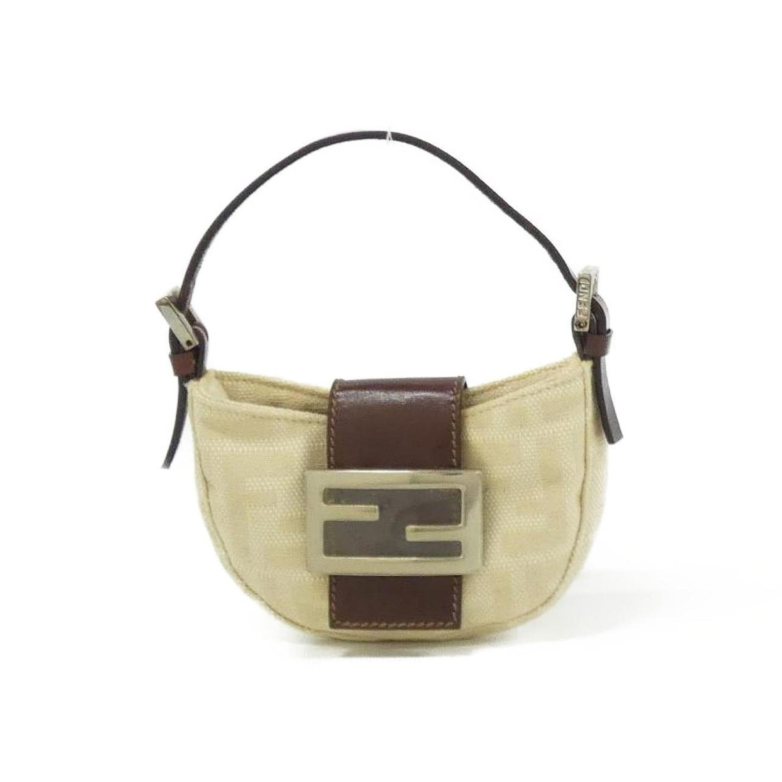 Fendi Handbag Canvas: Fendi Handbag Canvas The Fendi Handbag Canvas boasts an elegant ivory canvas with silver hardware, creating a sophisticated and timeless design. This versatile handbag measures 8.5cm x 13cm x 3cm and 