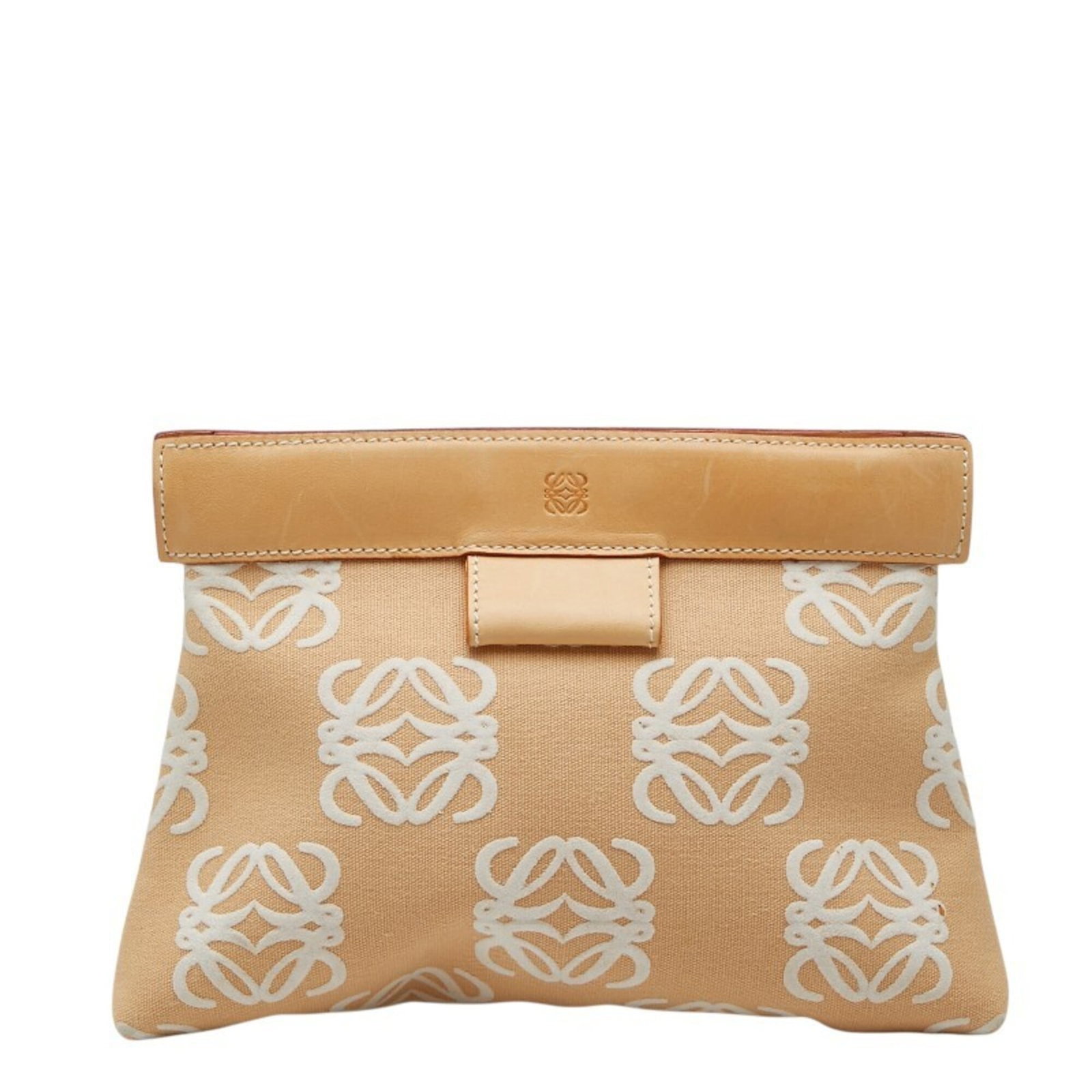 Loewe Clutch Bag Canvas Leather: Loewe Clutch Bag Canvas Leather The Loewe Clutch Bag Canvas Leather features a unique combination of canvas and leather materials, resulting in a distinctive look. With its ball clasp closure and