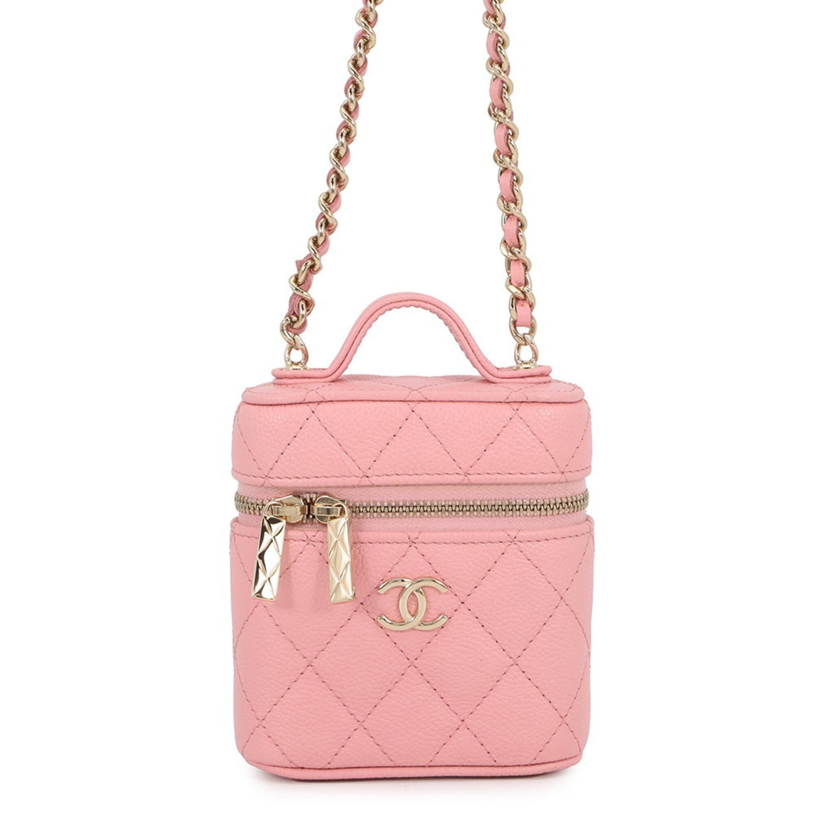 Chanel Handbag Shoulder Bag Grained Calfskin: Chanel Handbag Shoulder Bag Grained Calfskin The Chanel Handbag Shoulder Bag Grained Calfskin boasts a striking pink hue and gold hardware, adding a touch of elegance to any outfit. Made from