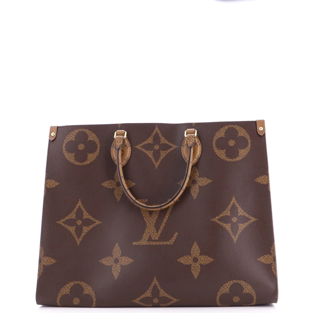 Louis Vuitton Giant Reverse Monogram Tote: Louis Vuitton Giant Reverse Monogram Tote This Louis Vuitton Giant Reverse Monogram Tote boasts a classic brown canvas exterior with subtle signs of wear, giving it a well-loved and authentic feel.