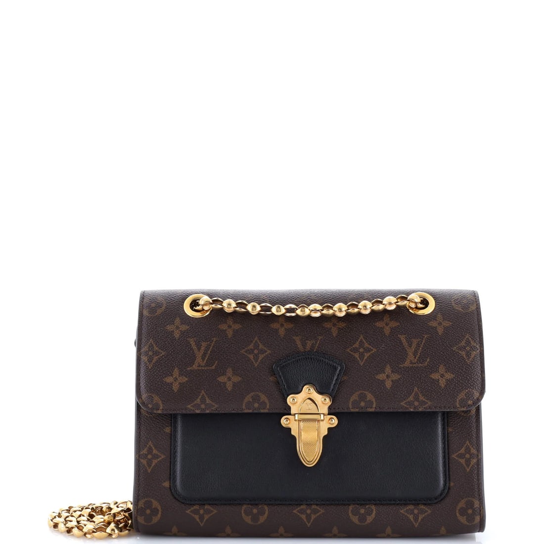 Monogram Canvas Leather Handbag Victoire Louis Vuitton: Monogram Canvas Leather Handbag Victoire Louis Vuitton Monogram Canvas and Leather exterior make this Victoire handbag a stylish and iconic accessory. The black leather exterior features minor creases