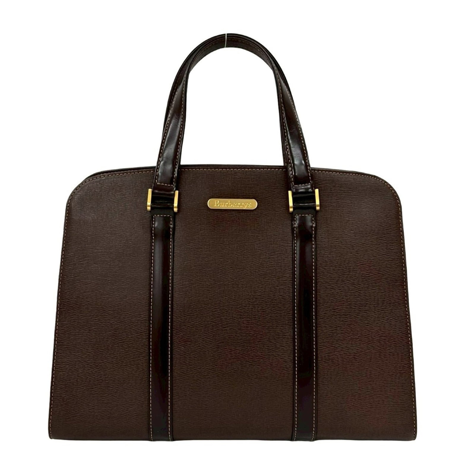 Burberry Handbag Leather: Burberry Handbag Leather Brown leather Burberry handbag with a classic design, featuring traces of usage and minor scratches. The bag measures 26.5cm x 33.5cm x 10cm and is in good condition despite s