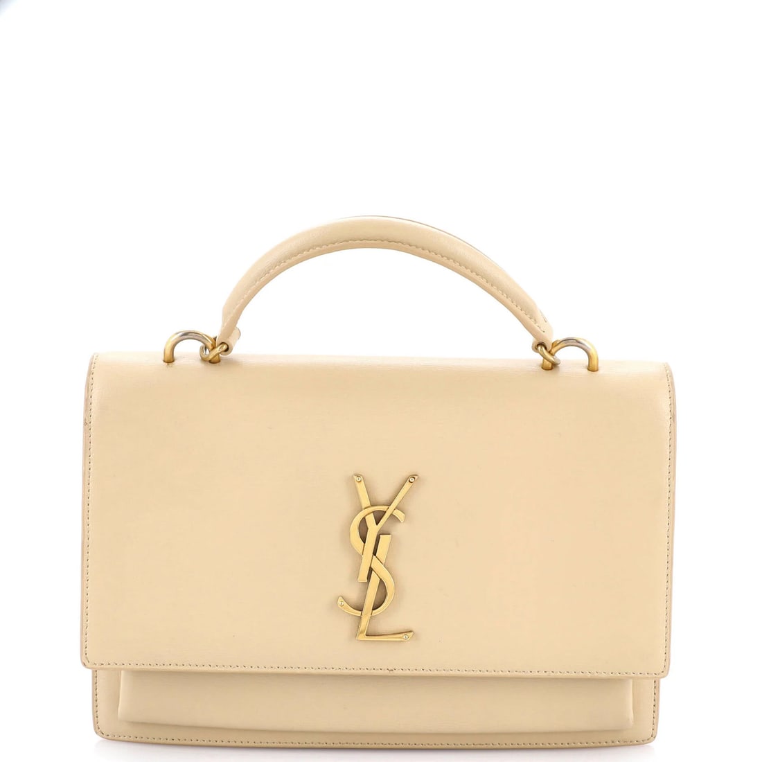 Laurent Saint Medium Top Leather Handle Shoulder Bag Sunset: Laurent Saint Medium Top Leather Handle Shoulder Bag Sunset The Laurent Saint Medium Top Leather Handle Shoulder Bag Sunset boasts a neutral exterior with subtle scuffs and minor corner wear, giving i