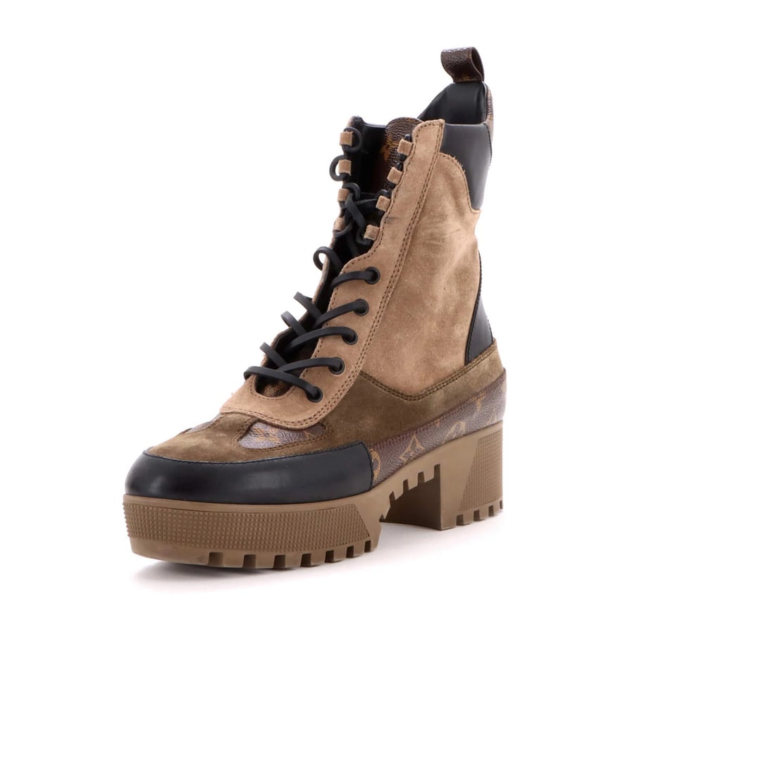 Women's boots desert platform suede canvas laureate monogram vuitton: Women's boots desert platform suede canvas laureate monogram vuitton Women's Laureate Platform Desert Boots in Brown Suede with Monogram Canvas feature a unique blend of canvas and suede exterior mate