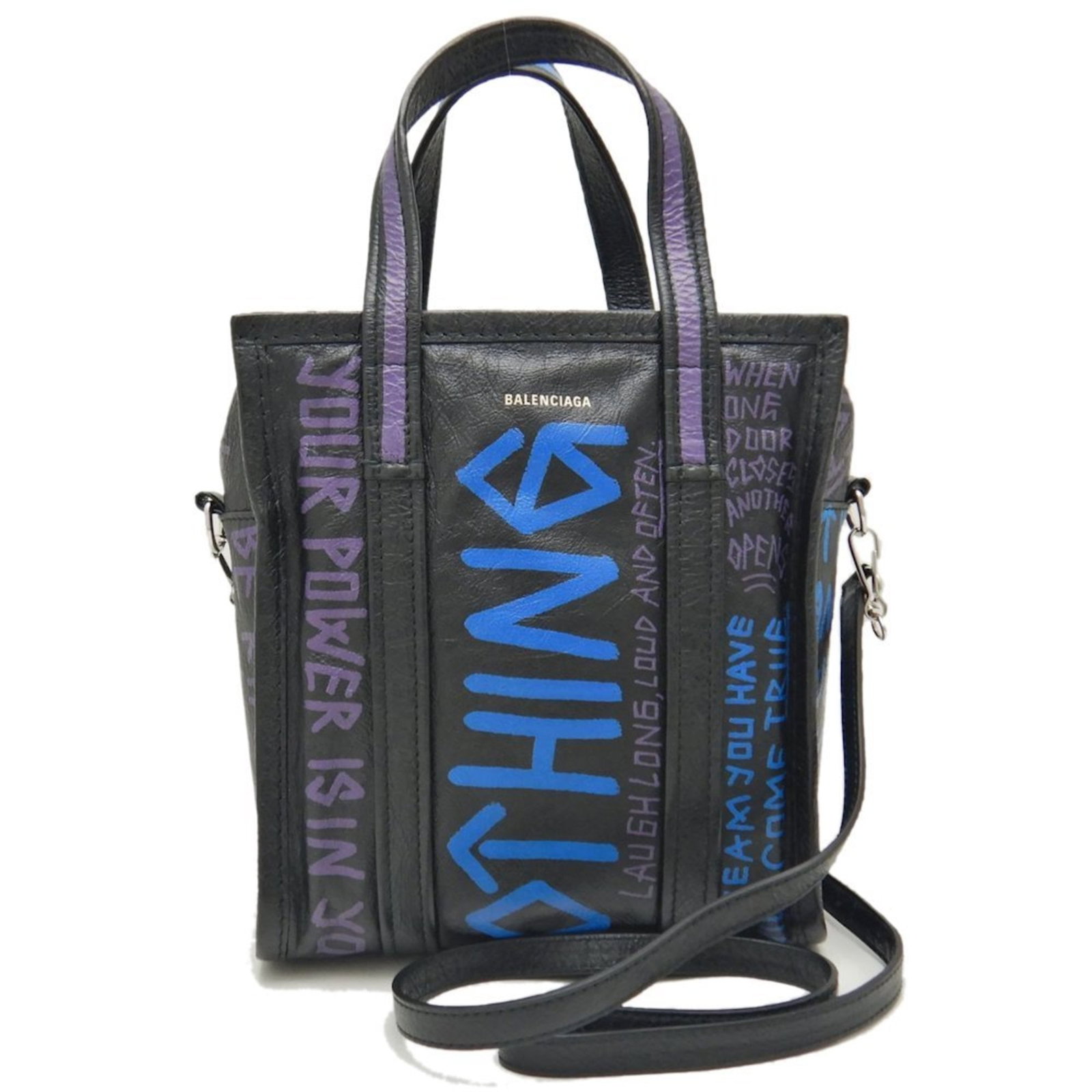 Balenciaga Handbag Leather: Balenciaga Handbag Leather Balenciaga Handbag Leather is a black leather handbag with blue accents. Made from high-quality leather, this bag has a classic design and a size of 24cm x 21cm x 11cm.