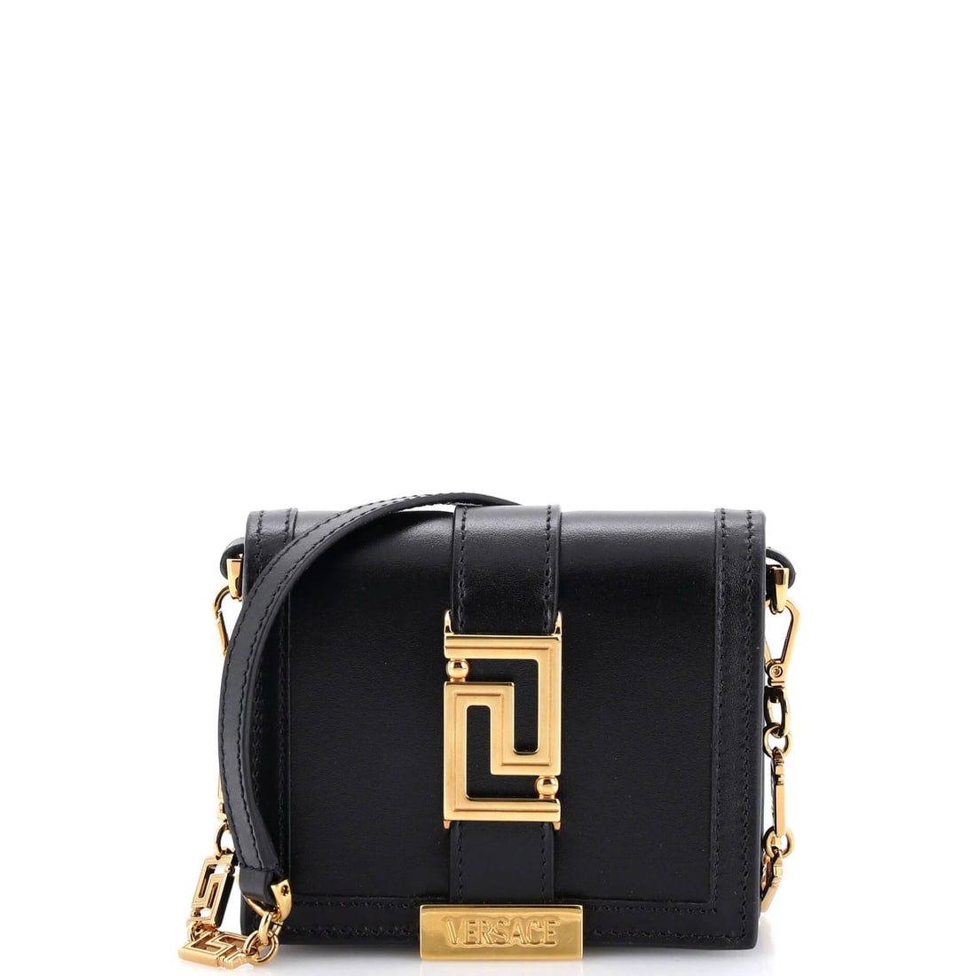 Goddess Wallet on Chain Leather Mini Versace: Goddess Wallet on Chain Leather Mini Versace The Goddess Wallet on Chain from Versace is a sleek and stylish mini cross body bag. Made from high-quality leather, this miniature masterpiece features go