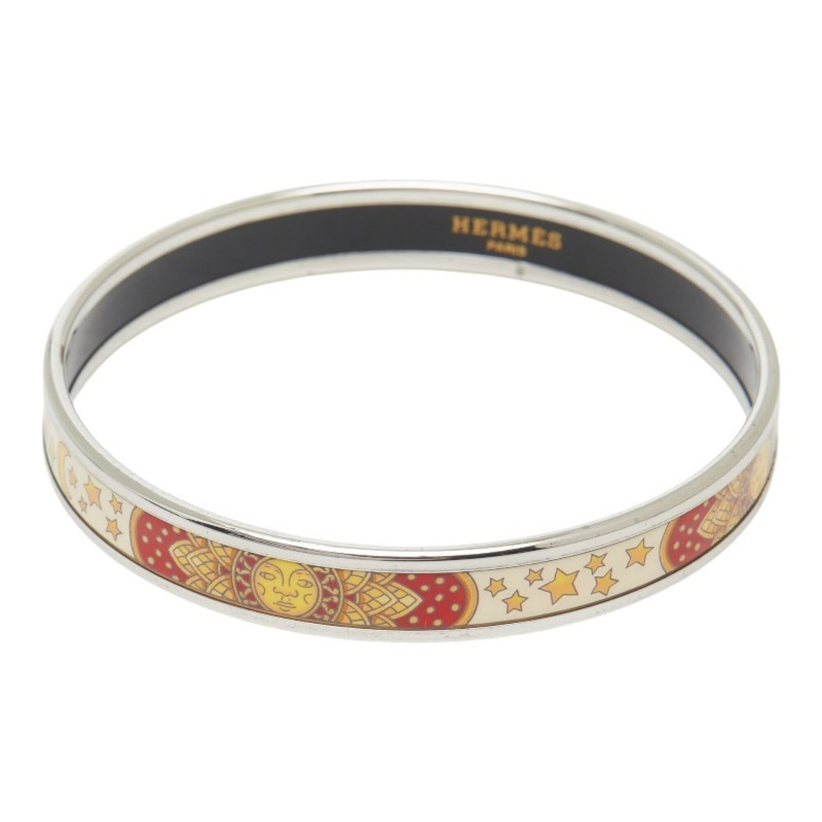 Hermes Bangle Metal: Hermes Bangle Metal The Hermes Bangle Metal boasts a striking red hue paired with silver accents, showcasing a unique and eye-catching design. Measuring 21cm in length, this bangle features metal cons
