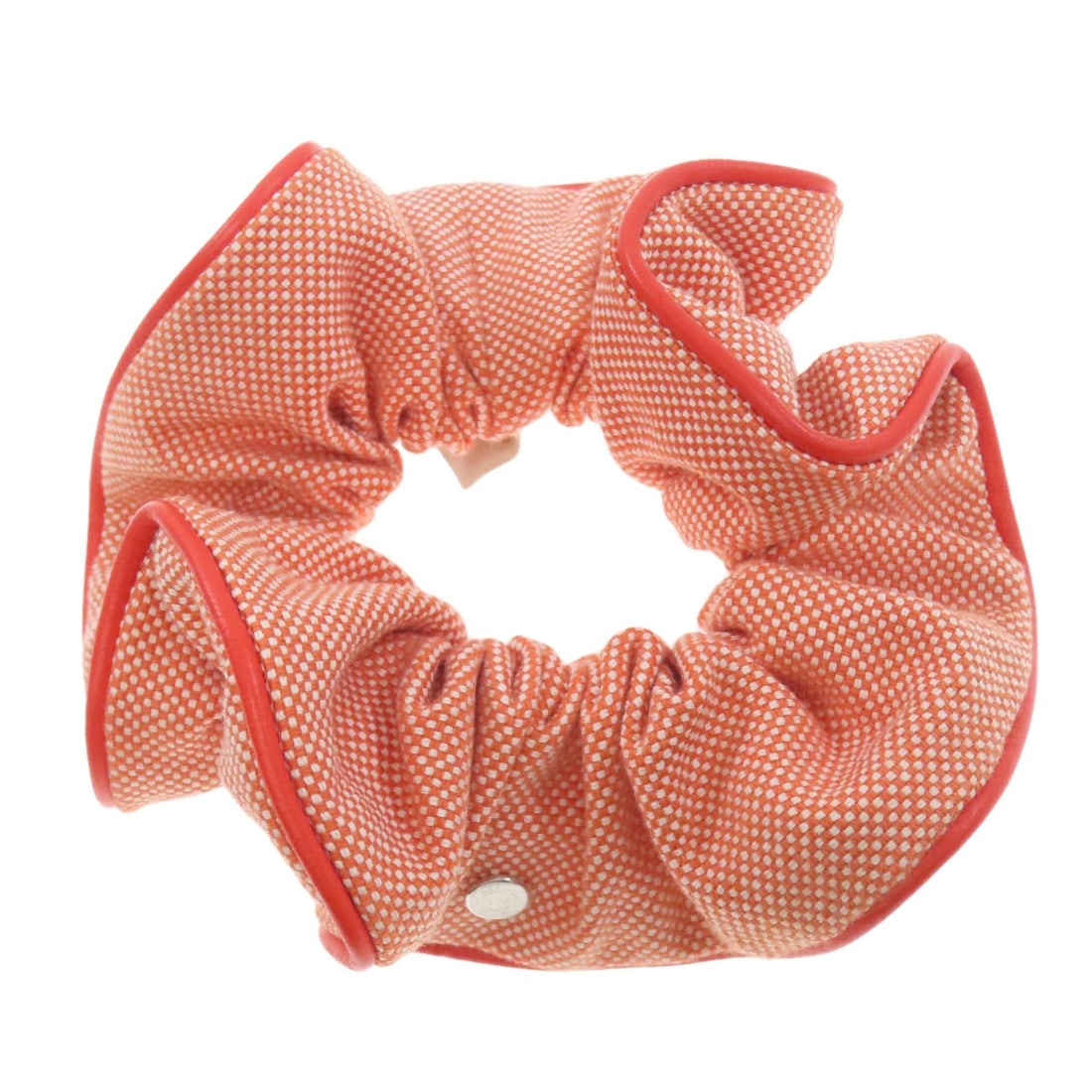 Cotton hair accessory by Hermes Scrunchie Claudia: Cotton hair accessory by Hermes Scrunchie Claudia Cotton hair accessory by Hermes Scrunchie Claudia features an exterior color of vibrant orange. Made from cotton material, this style adds a pop of