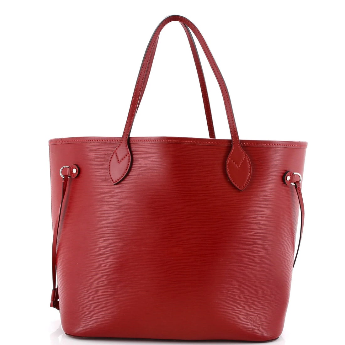 Vuitton Epi Leather Louis Neverfull Tote MM: Vuitton Epi Leather Louis Neverfull Tote MM Red Louis Vuitton Epi Leather Neverfull Tote MM in good condition features scuffs, edge wear, and corner wear on its exterior, as well as minor discoloratio