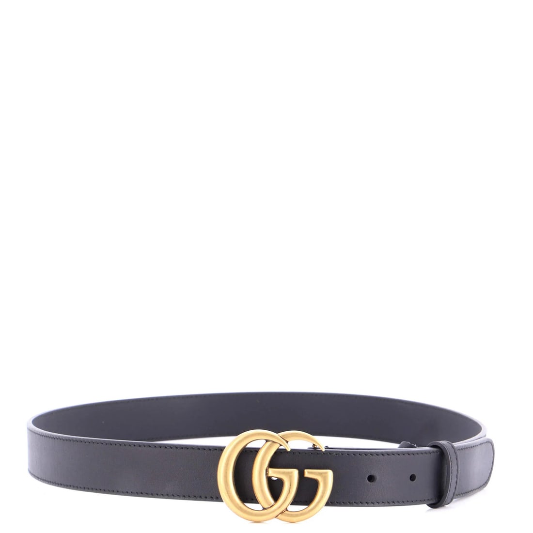 GG Marmont Leather Belt Medium Gucci: GG Marmont Leather Belt Medium Gucci The GG Marmont Leather Belt in medium size boasts a sleek black exterior with aged gold hardware. This classic Gucci design features high-quality leather