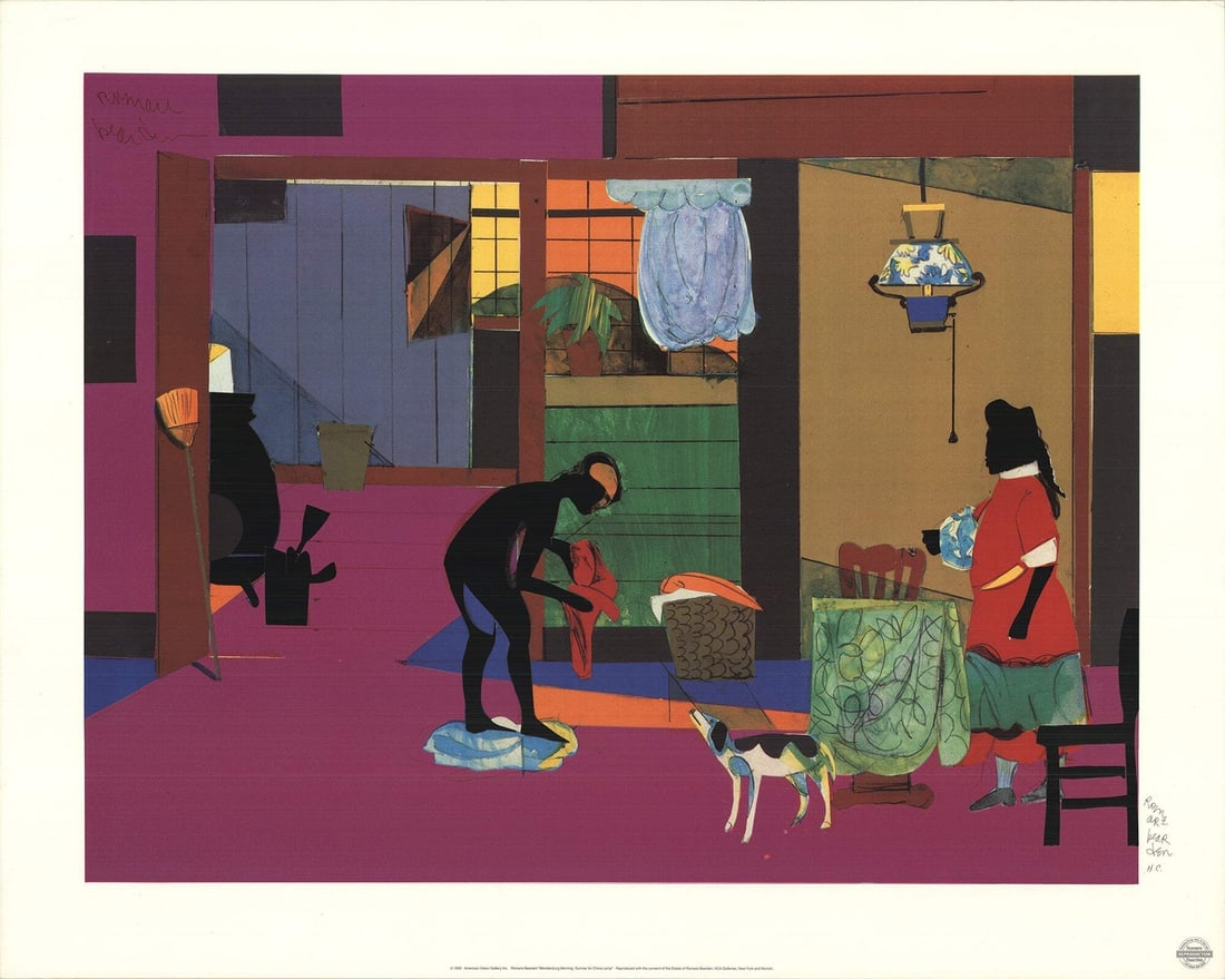 Sunrise China for Lamp 35 x 43.75: Sunrise China for Lamp 35 x 43.75 Serigraph by Romare Bearden, Mecklenburg Morning: Sunrise for China Lamp, measures 35 x 43.75 inches and features vibrant colors on paper. Produced in 1993, this