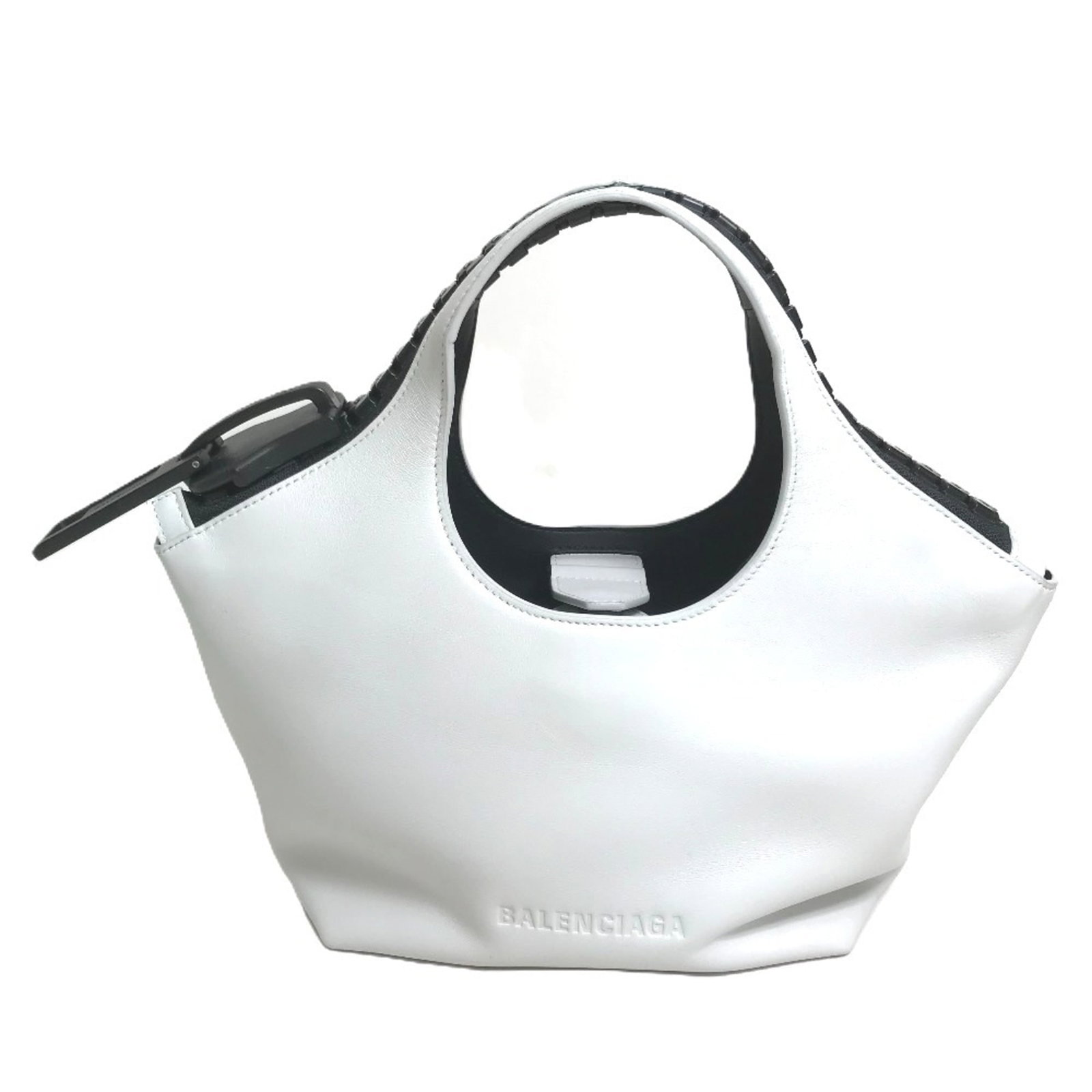 Balenciaga Handbag Shoulder Bag Leather: Balenciaga Handbag Shoulder Bag Leather Balenciaga's sleek shoulder bag features premium leather construction in black and white hues, with clean lines and minimal ornamentation. Measuring 18cm x 35cm