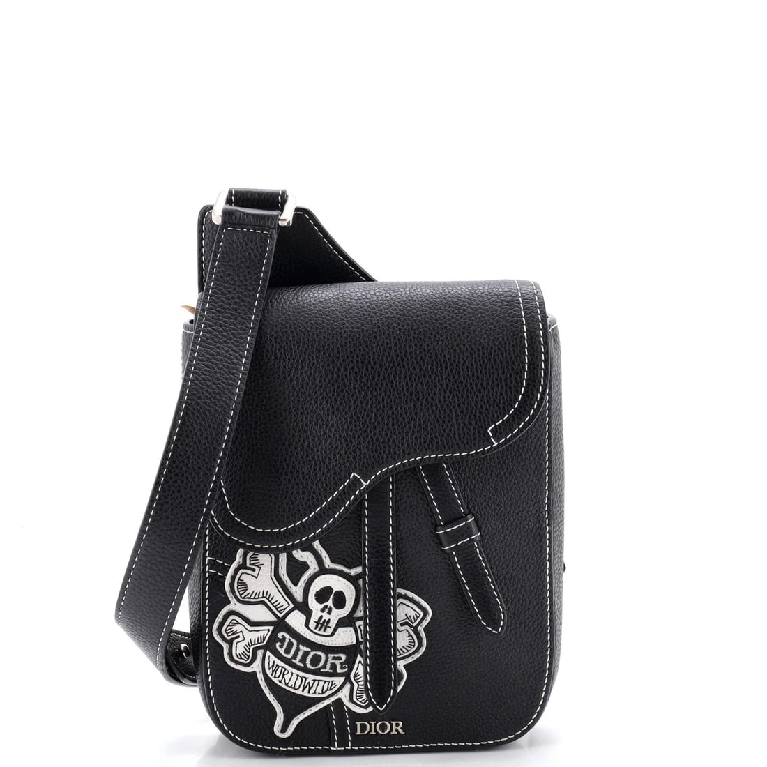 Leather Messenger Pouch with Appliqu? from Christian Dior: Leather Messenger Pouch with Appliqu? from Christian Dior This Christian Dior leather messenger pouch boasts an eye-catching appliqu? detail, adding a touch of sophistication to its sleek black exteri
