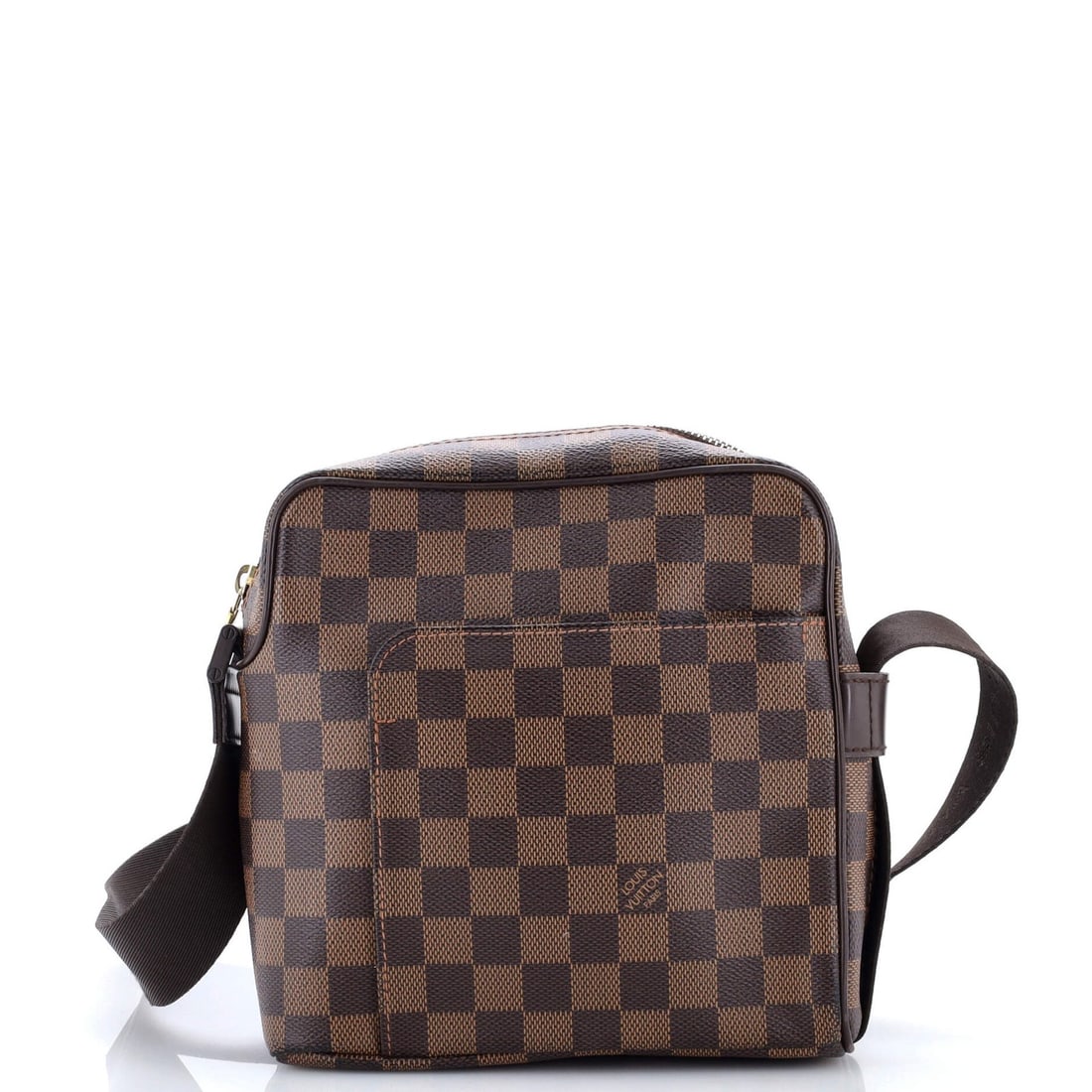 Handbag Damier PM Louis Vuitton Olav STRICT: Handbag Damier PM Louis Vuitton Olav STRICT The Olav Handbag Damier PM in Brown from Louis Vuitton features a classic messenger design with canvas coated leather exterior and gold hardware. Measuring 