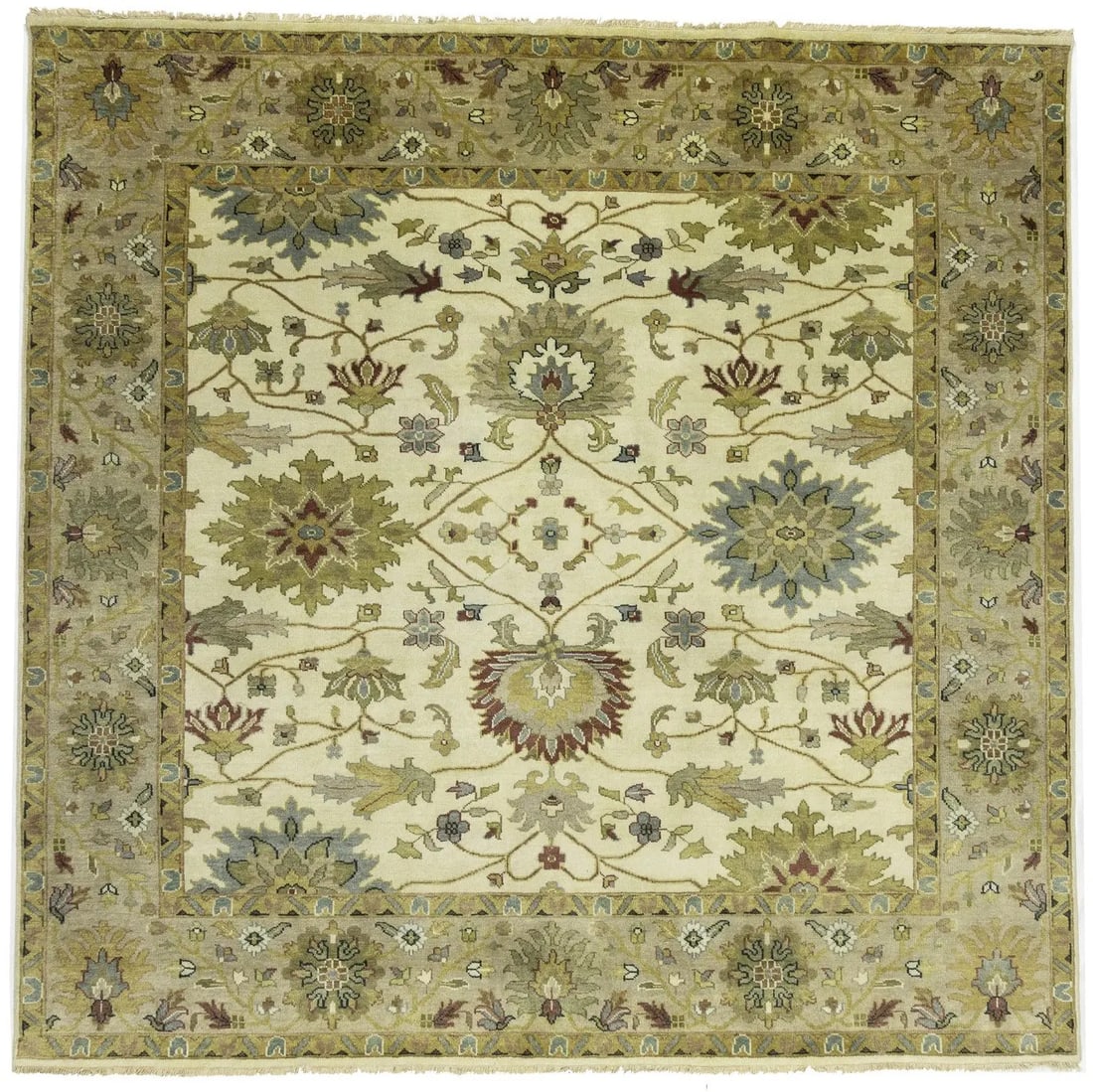 Handmade floral rug oushak square 8x8 cream oriental living room carpet.: Handmade floral rug oushak square 8x8 cream oriental living room carpet. Hand-knotted with wool in a traditional Oushak design, this 8x8 square floral rug boasts a subtle cream color palette and intri