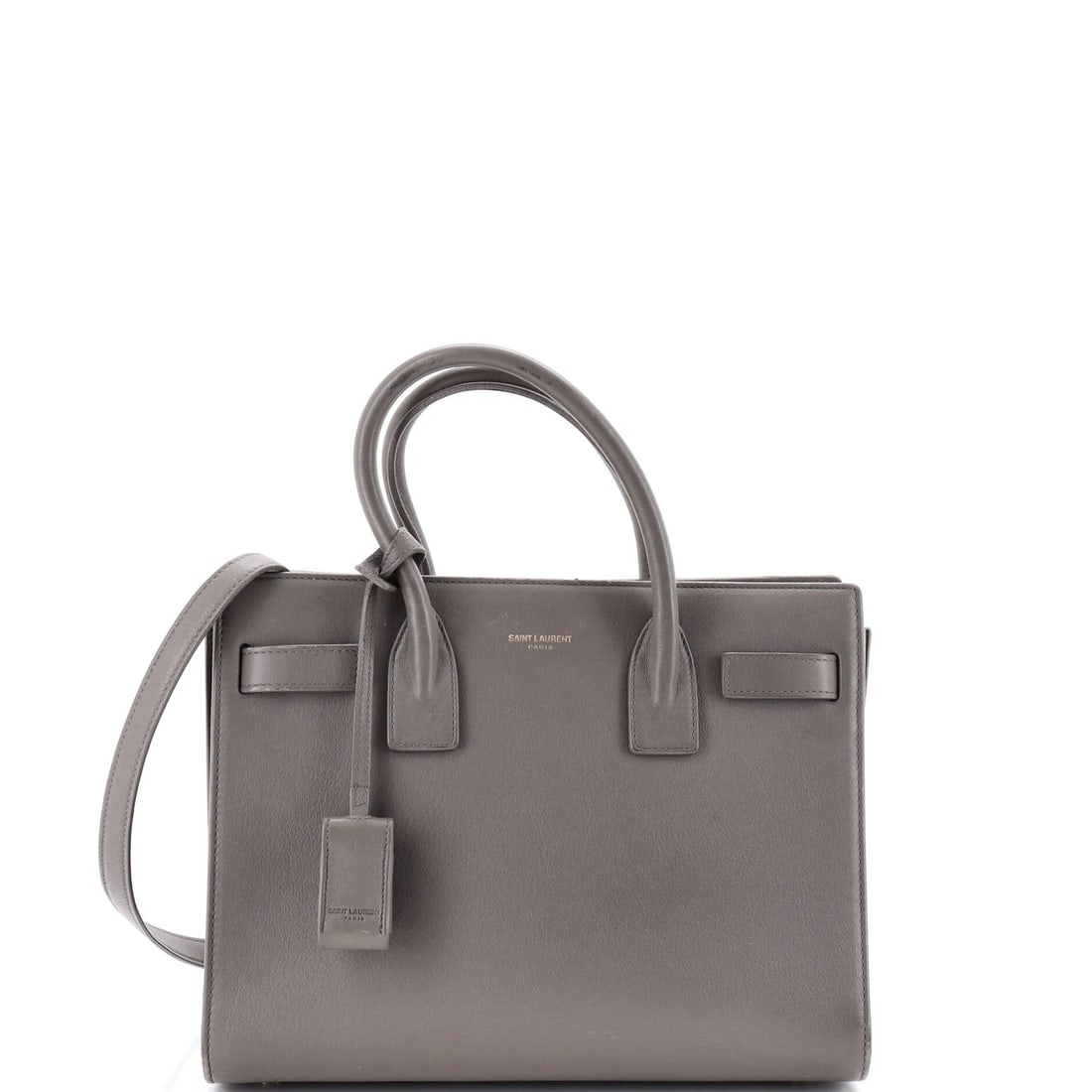 Sac of Saint Laurent Leather Baby Bag: Sac of Saint Laurent Leather Baby Bag Gray leather Sac de Jour bag with aged gold hardware, featuring a classic totes style and measuring 8" tall, 10" wide, and 4" deep. The bag's exterior shows signs