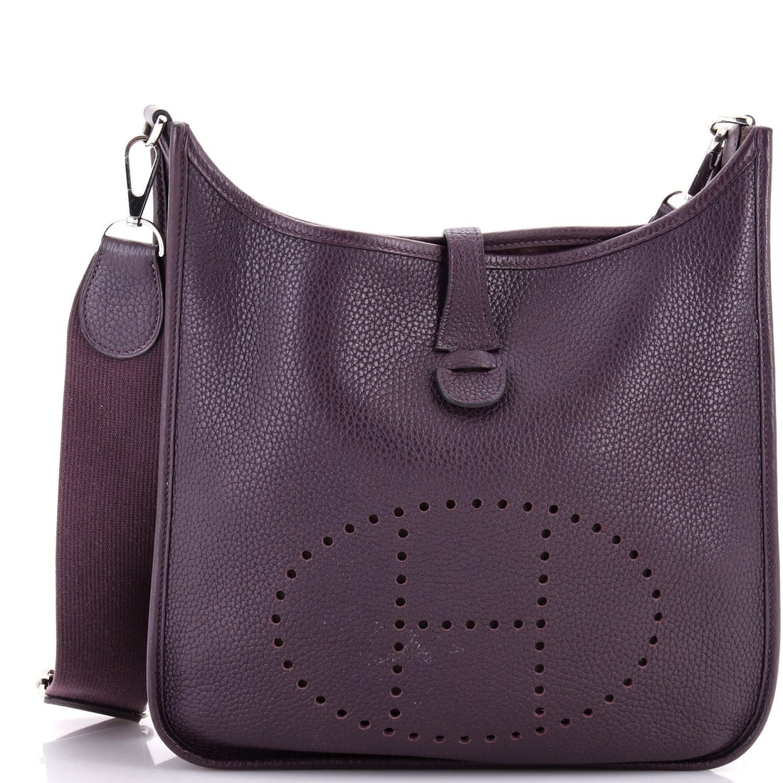 Evelyne Bag Generation Three Clemence Herms: Evelyne Bag Generation Three Clemence Herms The Evelyne Bag Generation Three Clemence Herm?s features a rich purple exterior made from high-quality leather, complemented by raw leather interior and pa