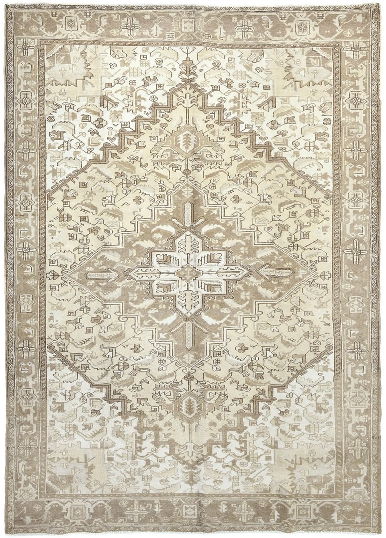 Rug Distressed Extra Large Hand Knotted 8X11 Oriental Carpet: Rug Distressed Extra Large Hand Knotted 8X11 Oriental Carpet Hand-knotted in wool, this extra large 8x11 Oriental carpet boasts a unique, vintage design with muted colors of beige, brown, and cream. I