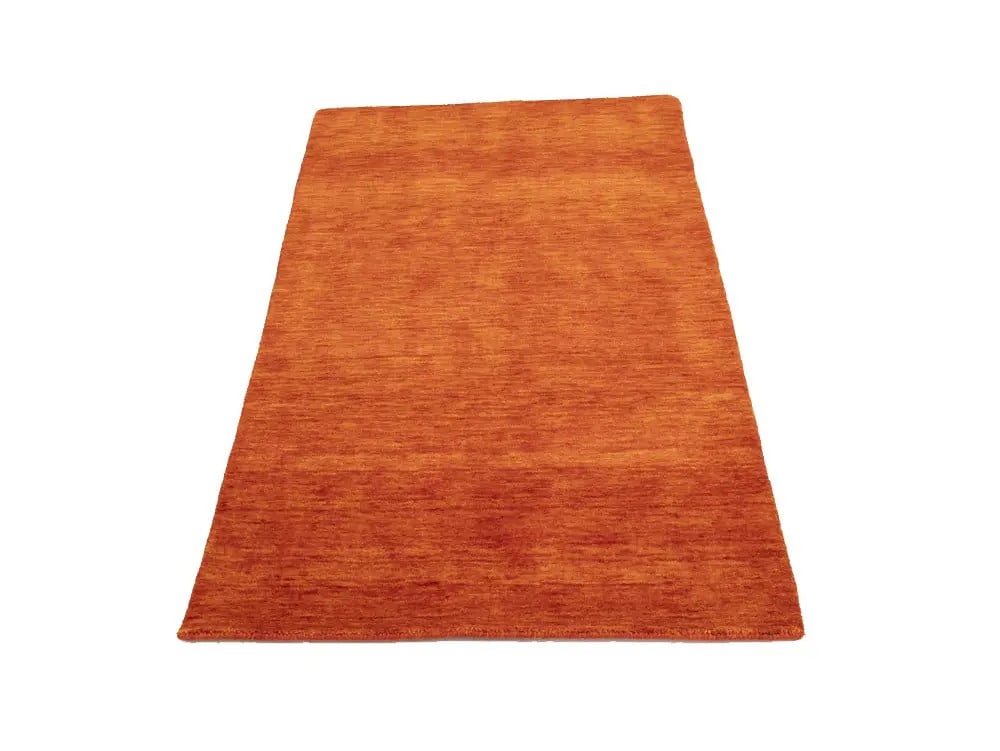 Solid Hand Loomed Red Orange Wool Carpet - 7