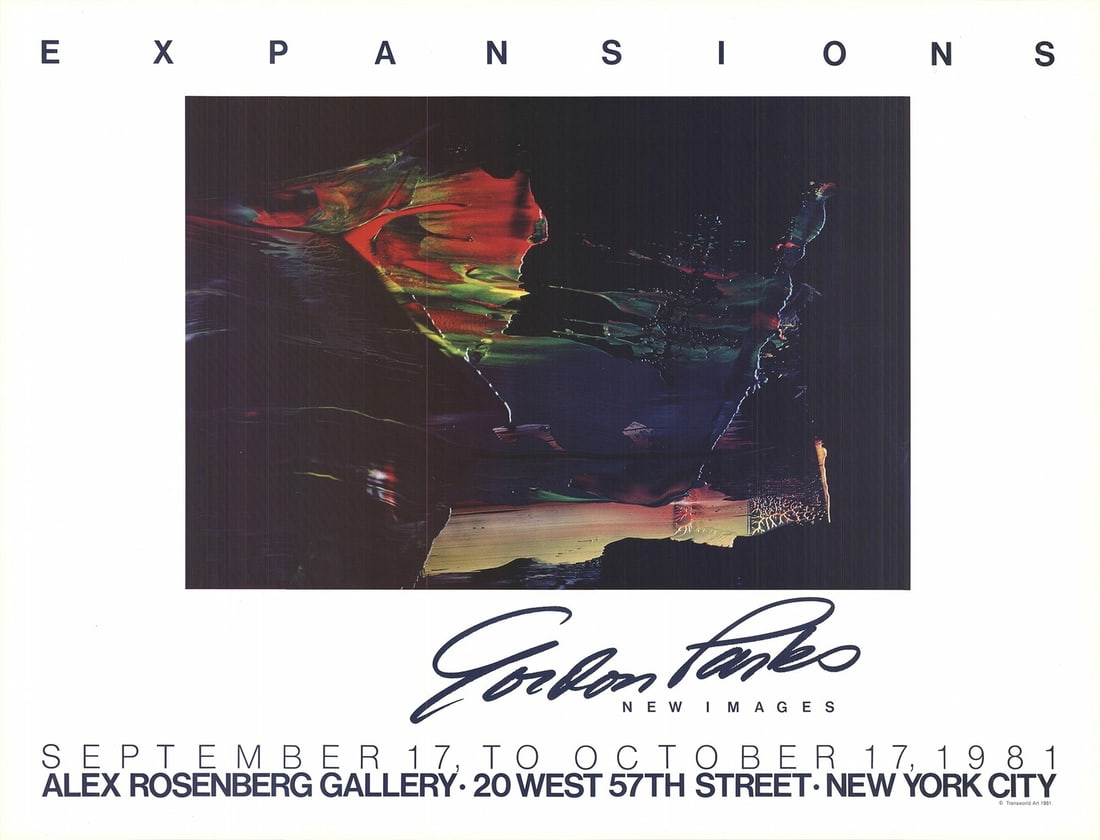 Expansion 19x25 Offset Lithograph 1981 Abstract: Expansion 19x25 Offset Lithograph 1981 Abstract Offset Lithograph by Gordon Parks, titled "Expansion", measures 11 x 16.5 inches within a larger paper size of 19 x 25 inches. Produced in 1981, this