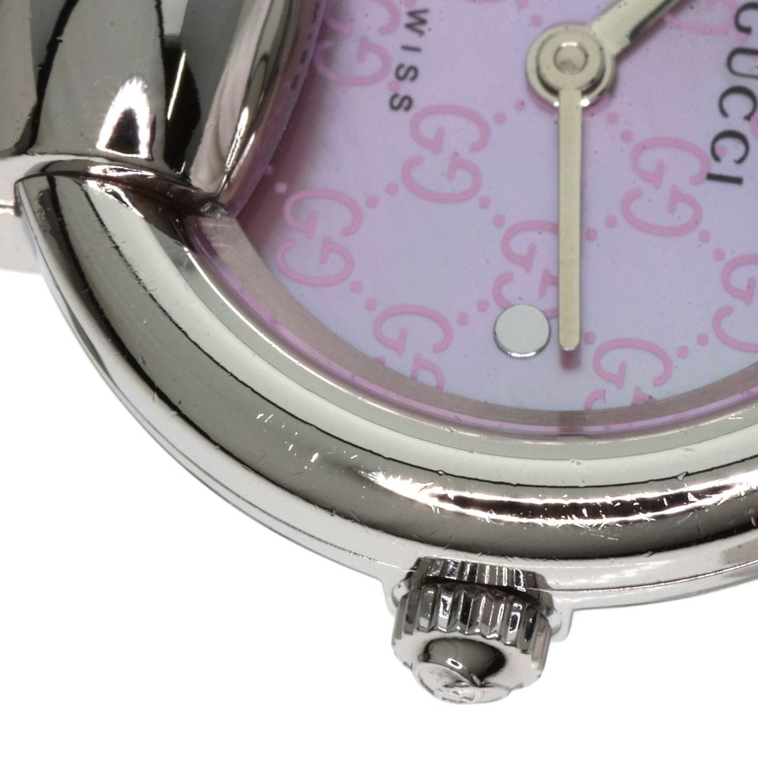 Stainless round face pink shell bangle watches - 15
