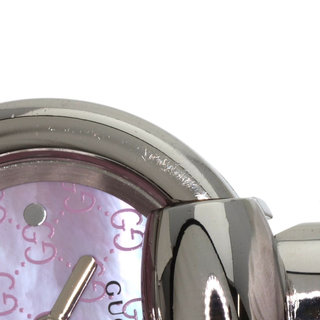 Stainless round face pink shell bangle watches - 16