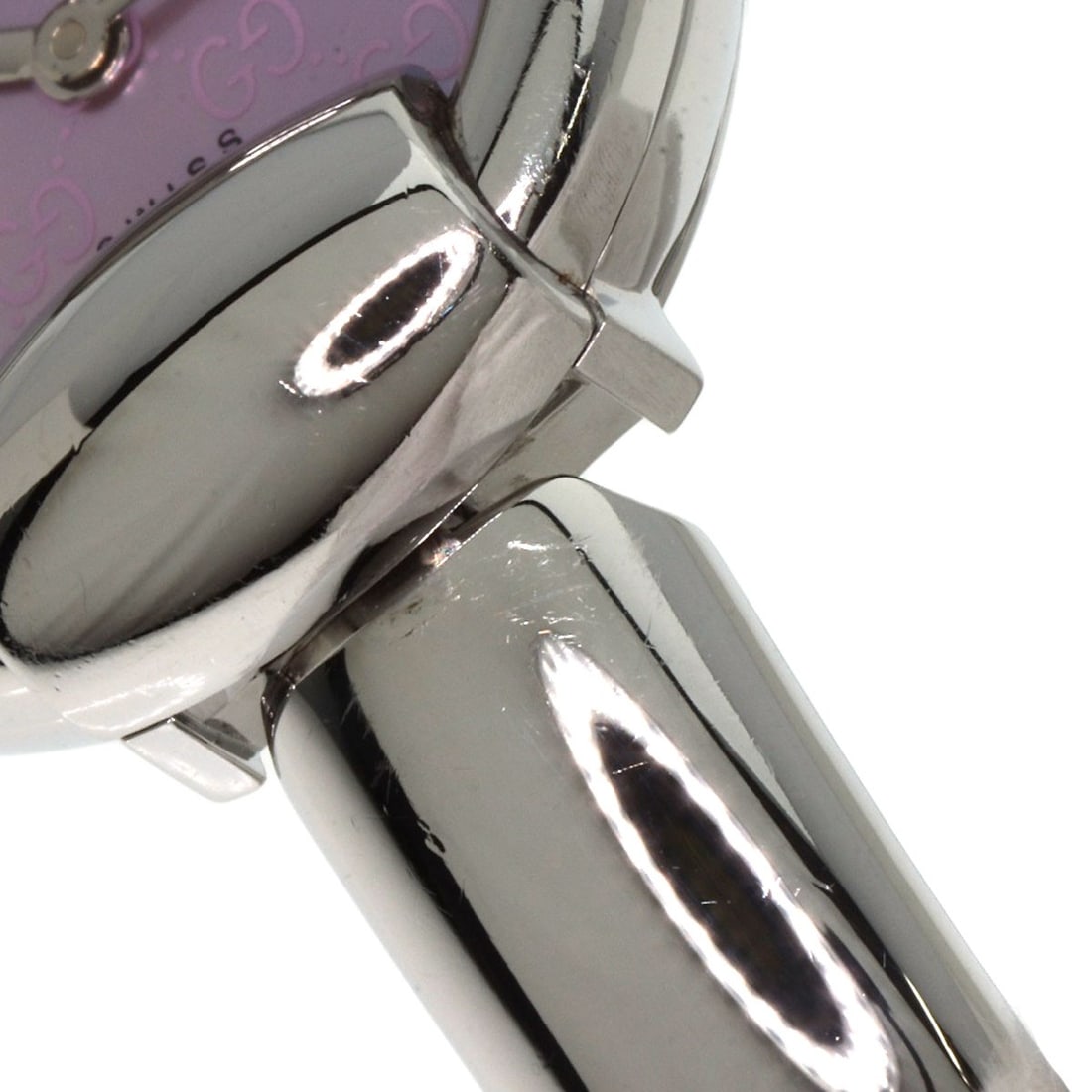 Stainless round face pink shell bangle watches - 19
