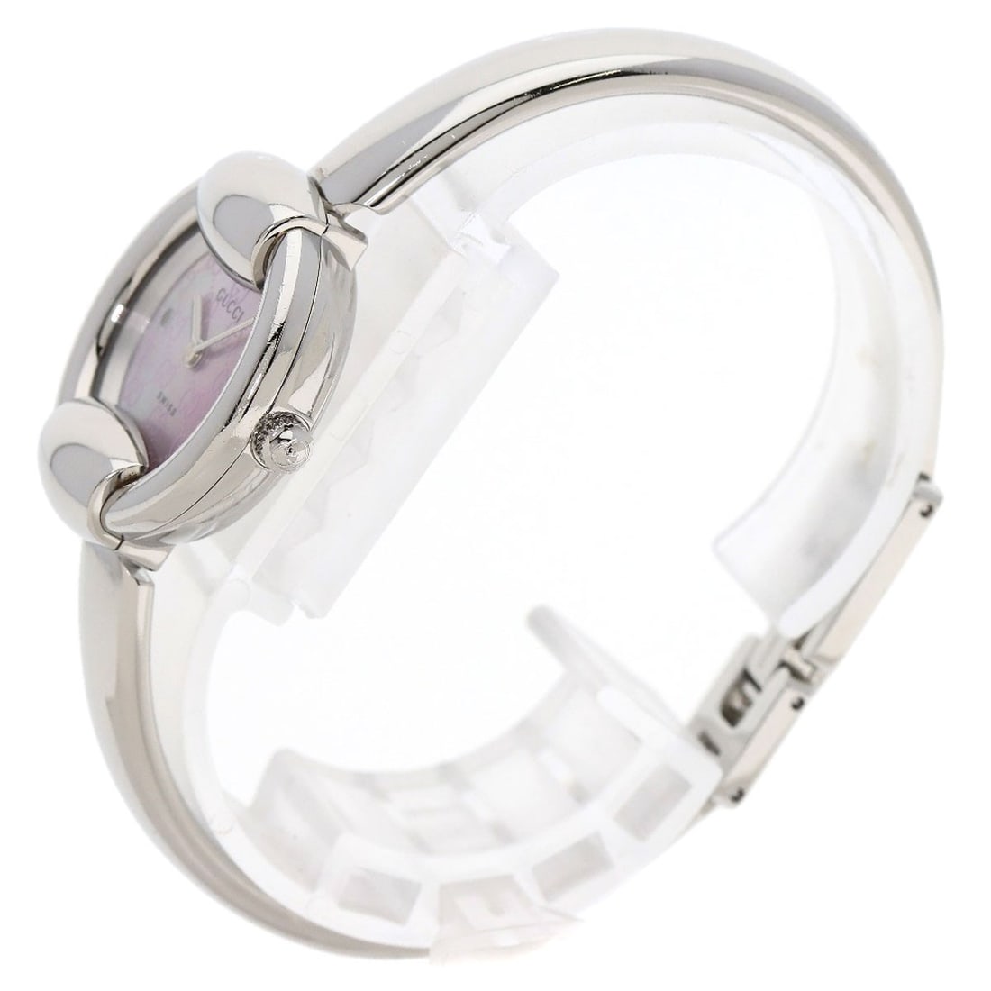 Stainless round face pink shell bangle watches - 2