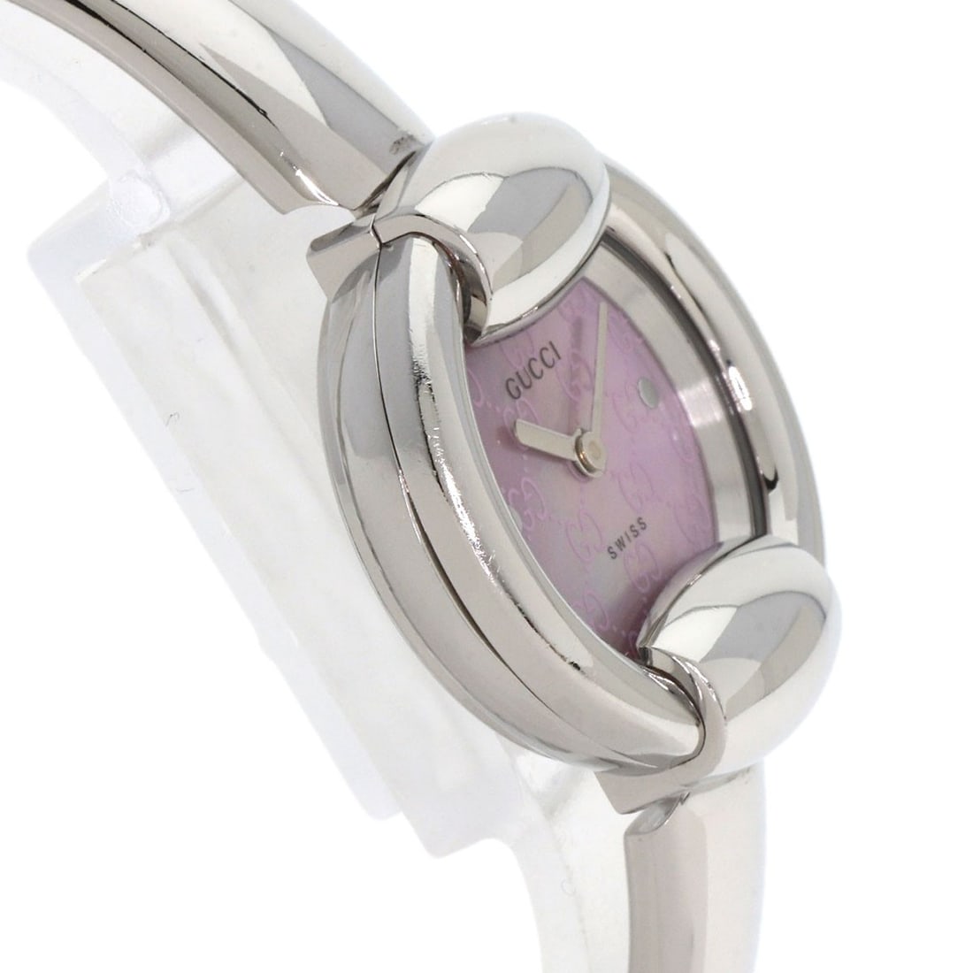 Stainless round face pink shell bangle watches - 6