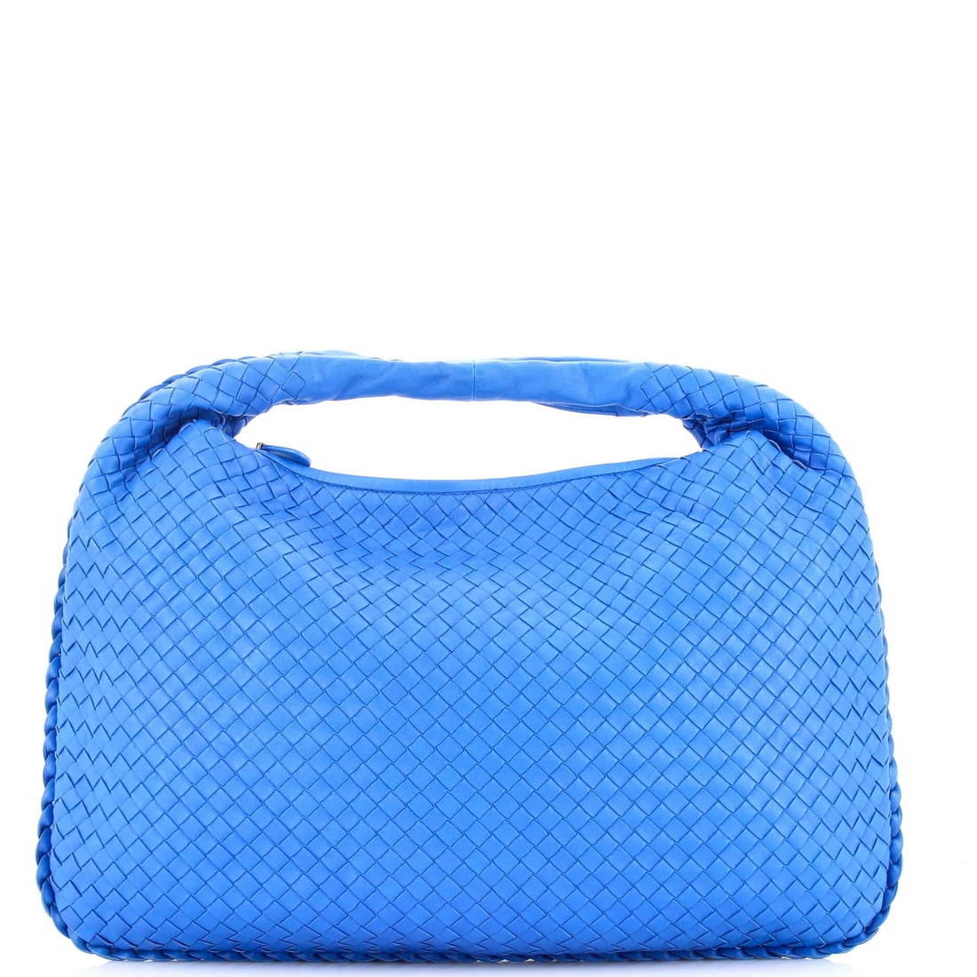 Hobo large nappa intrecciato bottega: Hobo large nappa intrecciato bottega Bottega Veneta's iconic Hobo Intrecciato Nappa Large features a striking blue exterior with intricate leather intrecciato details. Measuring 13" tall and 18" wide,