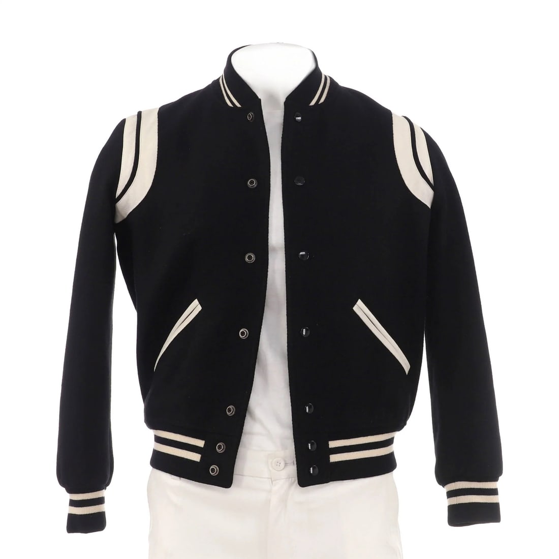Men's Classic Teddy Bomber Jacket Saint Laurent With Leather Wool Blend (1 of 6)