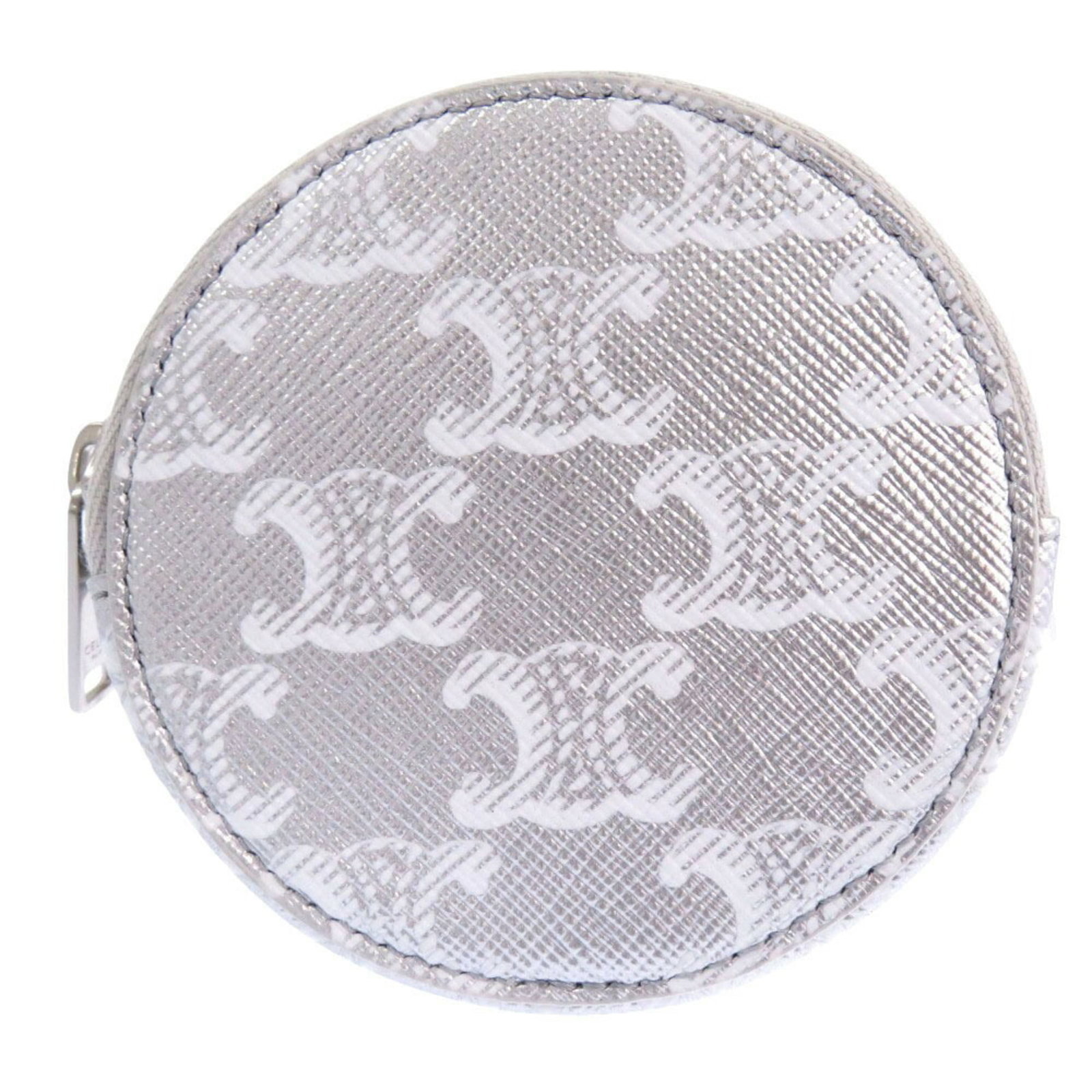 Celine Coin Purse/Coin Case Leather: Celine Coin Purse/Coin Case Leather Made from high-quality leather, this Celine coin purse features a sleek silver and white design. Measuring just 9cm x 9cm, it's a compact and stylish accessory perf